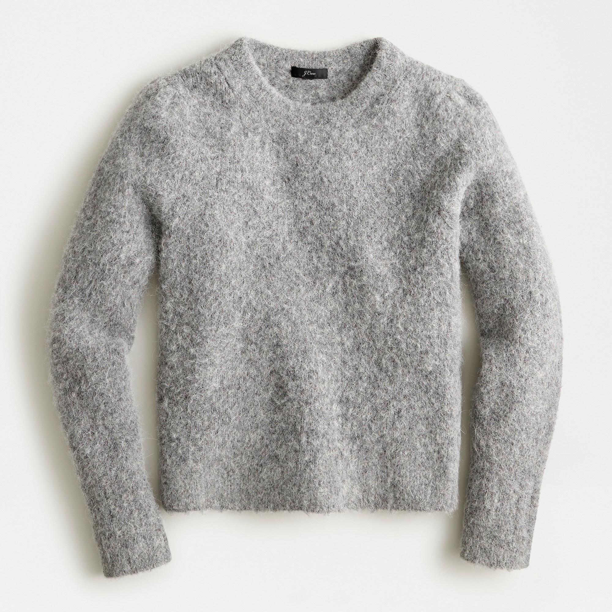 Puff-sleeve fuzzy crewneck sweater
