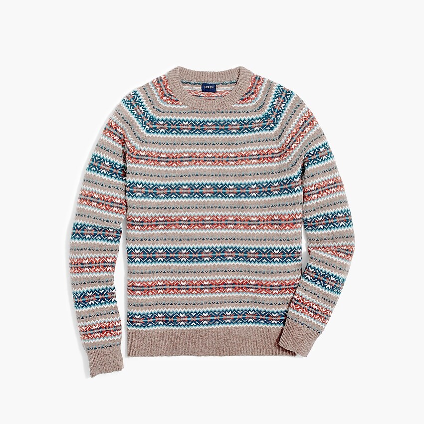 factory: fair isle crewneck sweater in supersoft wool blend for men, right side, view zoomed