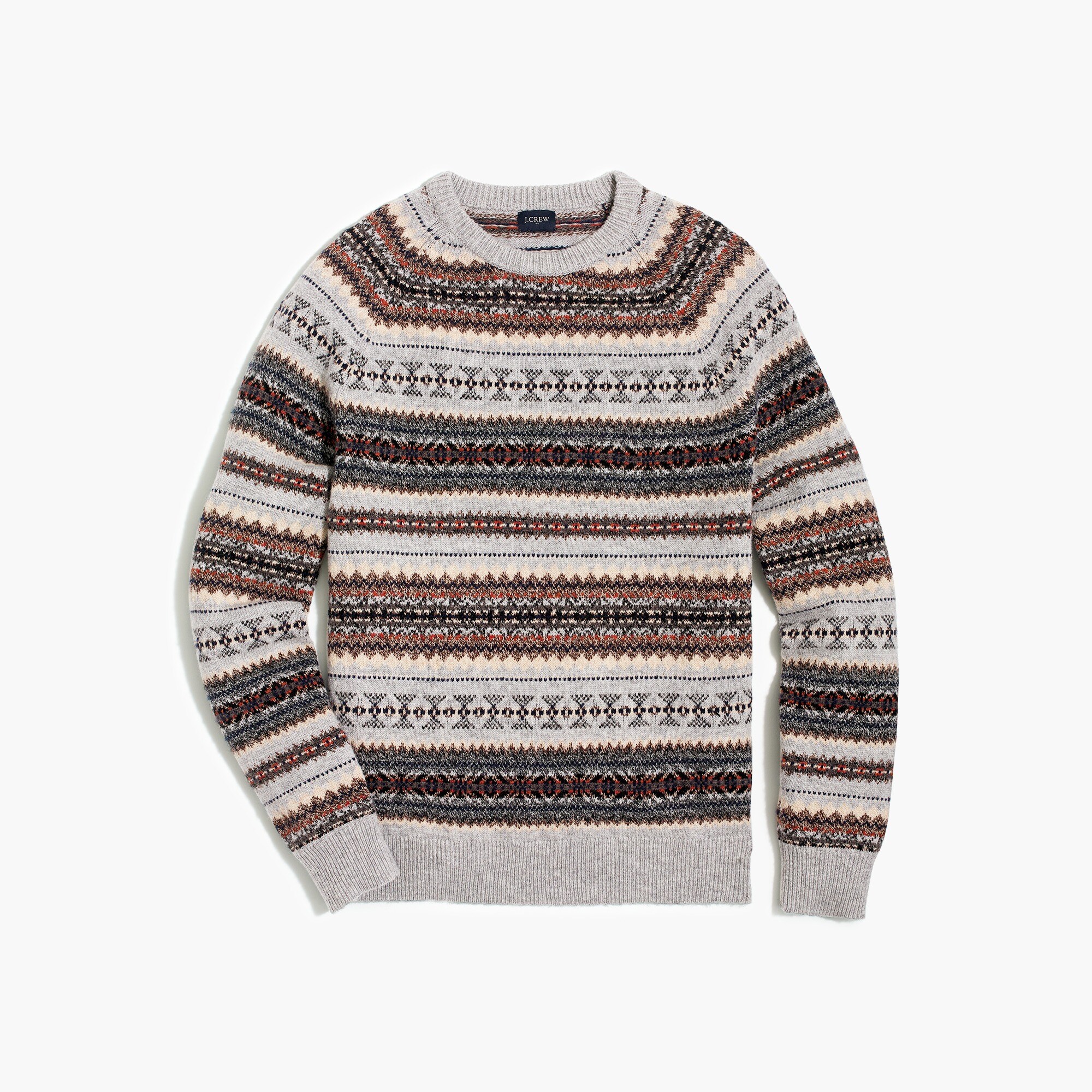 striped fair isle crewneck sweater in supersoft wool blend for men