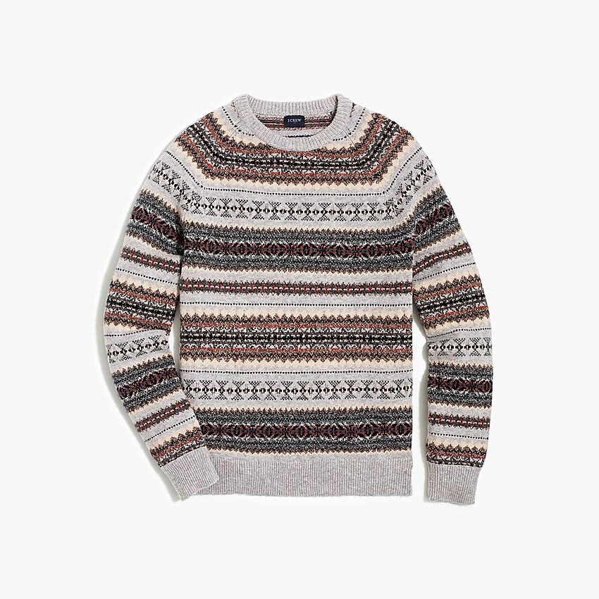 factory: striped fair isle crewneck sweater in supersoft wool blend for men, right side, view zoomed