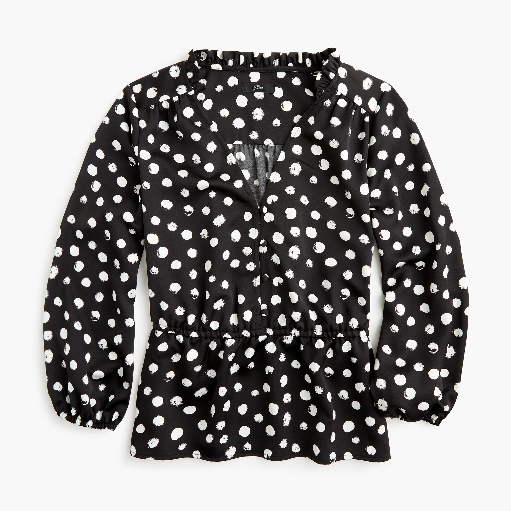 Peplum blouse in painted dot satin-backed crepe