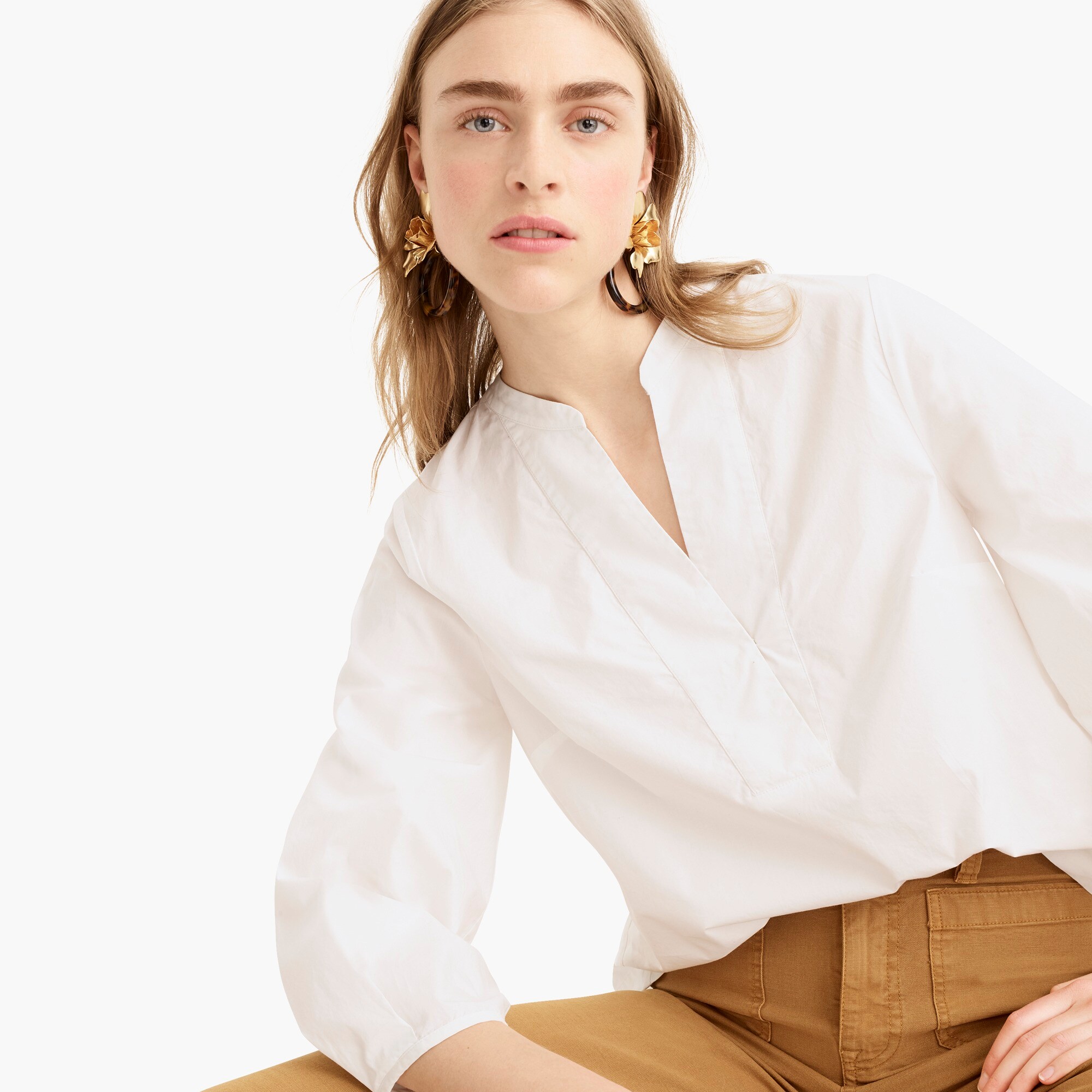 j.crew: open v-neck cotton poplin top. #jcrew #blouses #prairiestyle #fallfashion