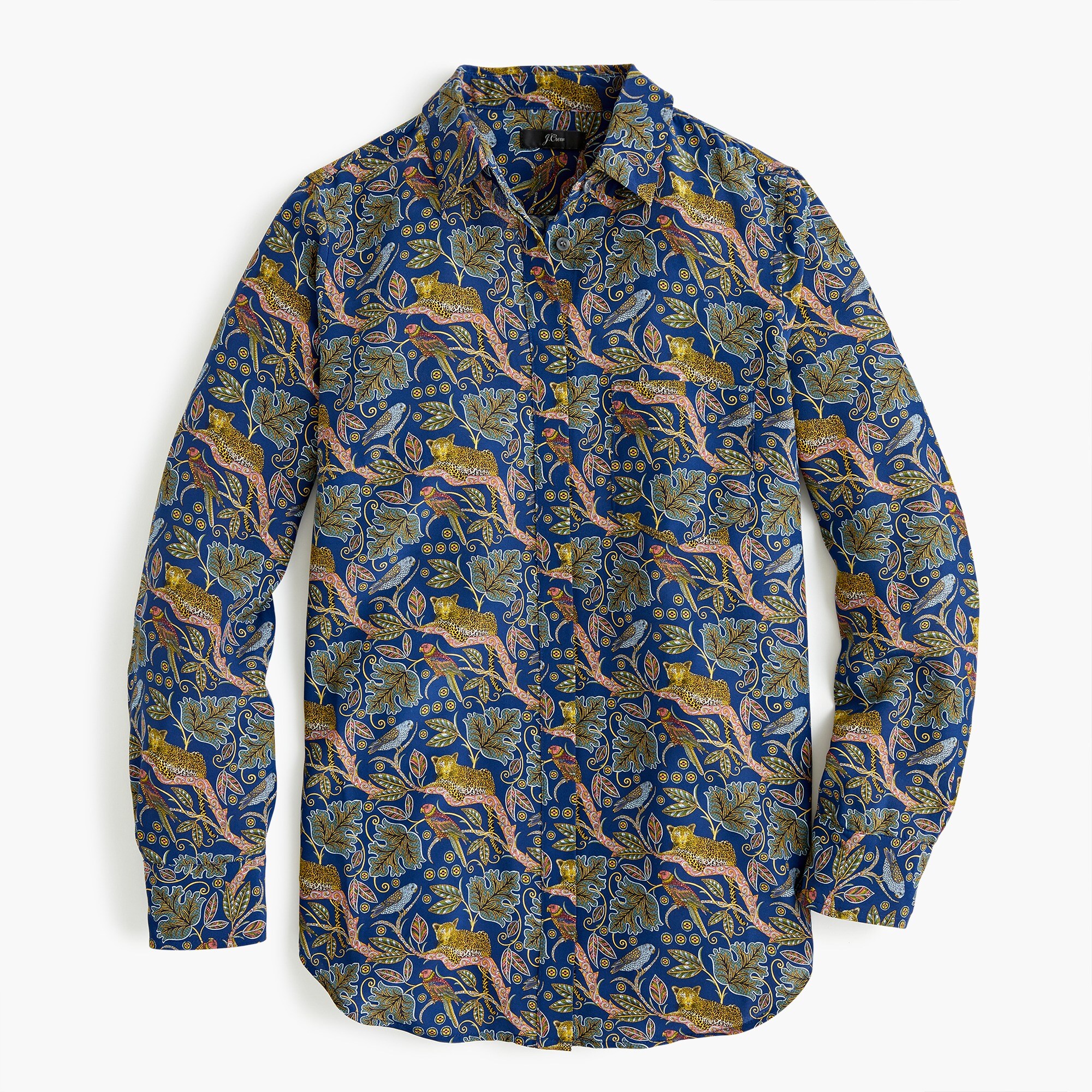 Silk button-up shirt in botanical cheetah print