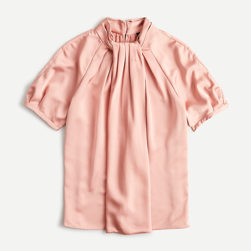j.crew: short-sleeve mockneck top in satin-backed crepe for women, right side, view zoomed