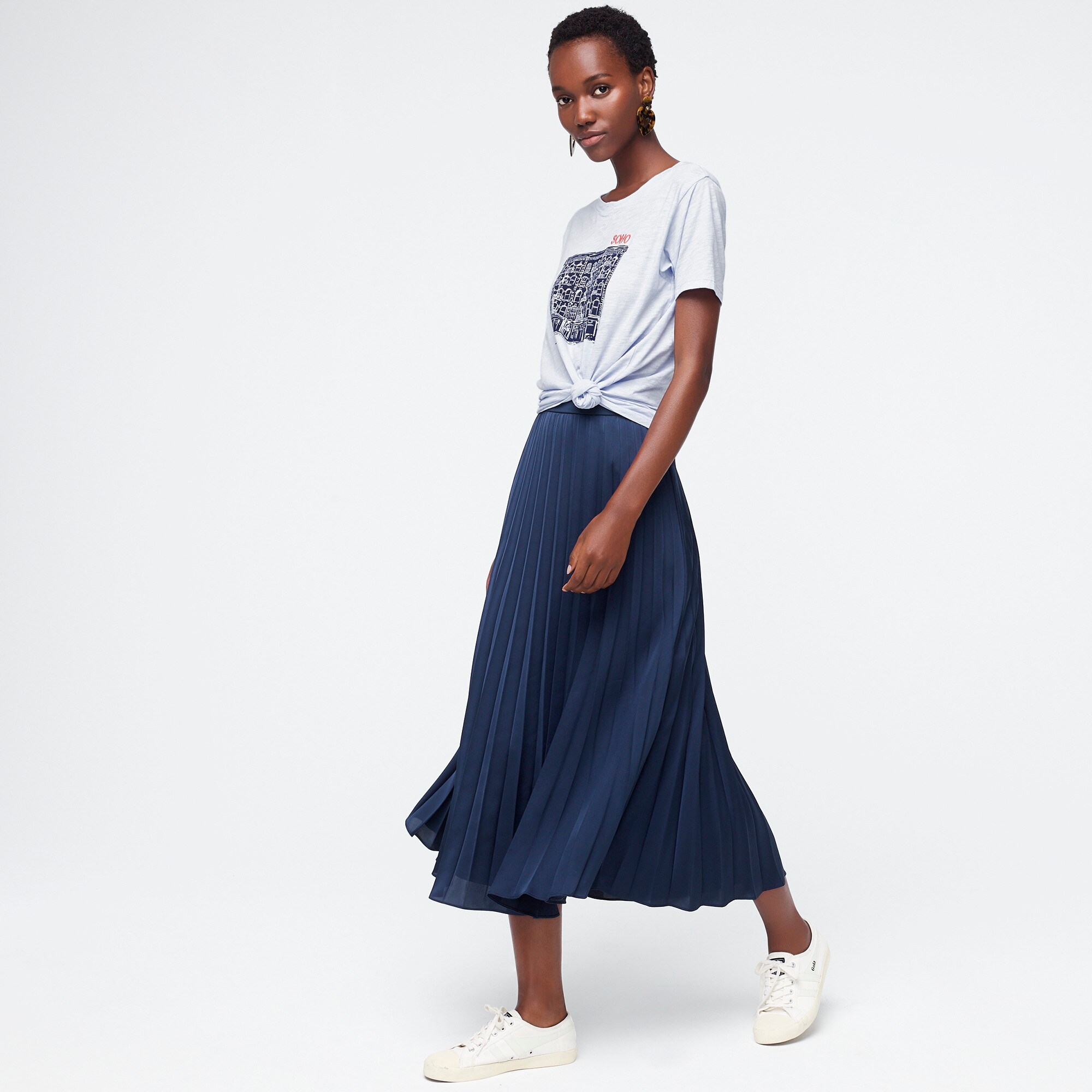 j.crew: pleated midi skirt, right side, view zoomed