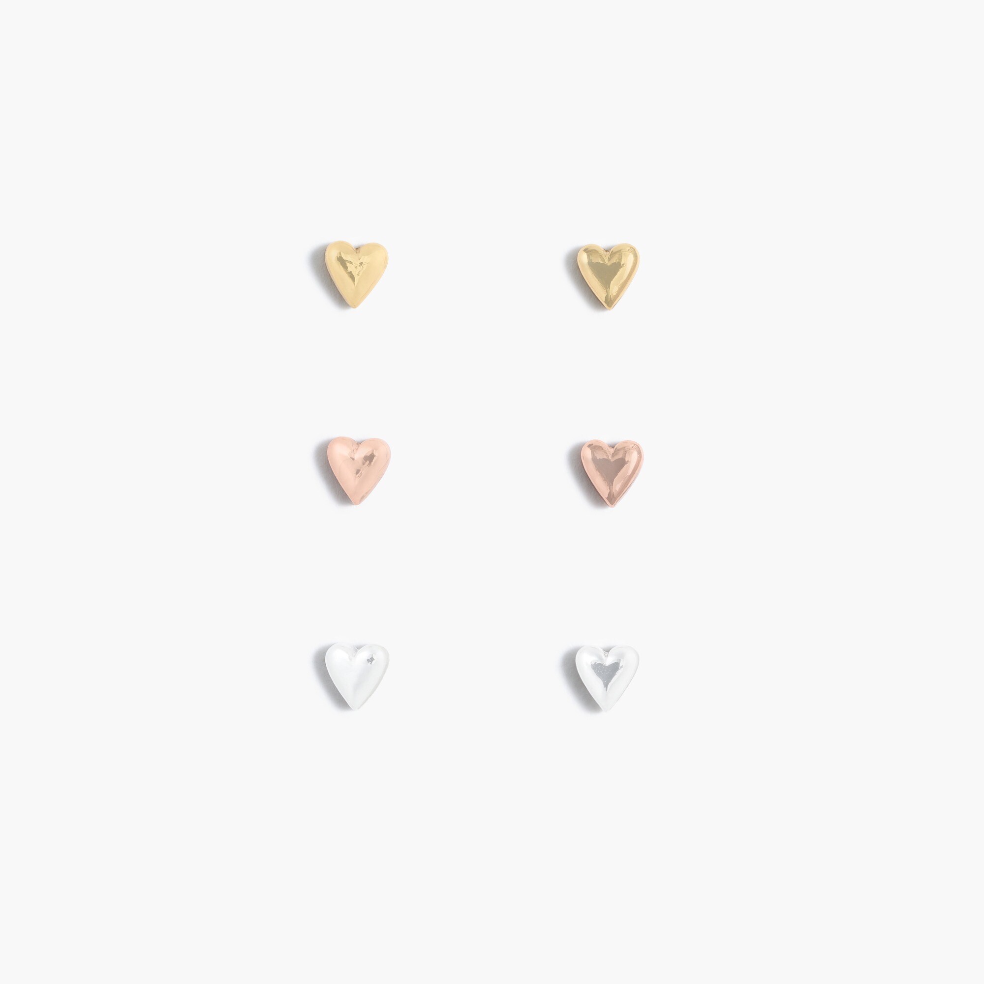 Girls' metallic heart earrings three-pack