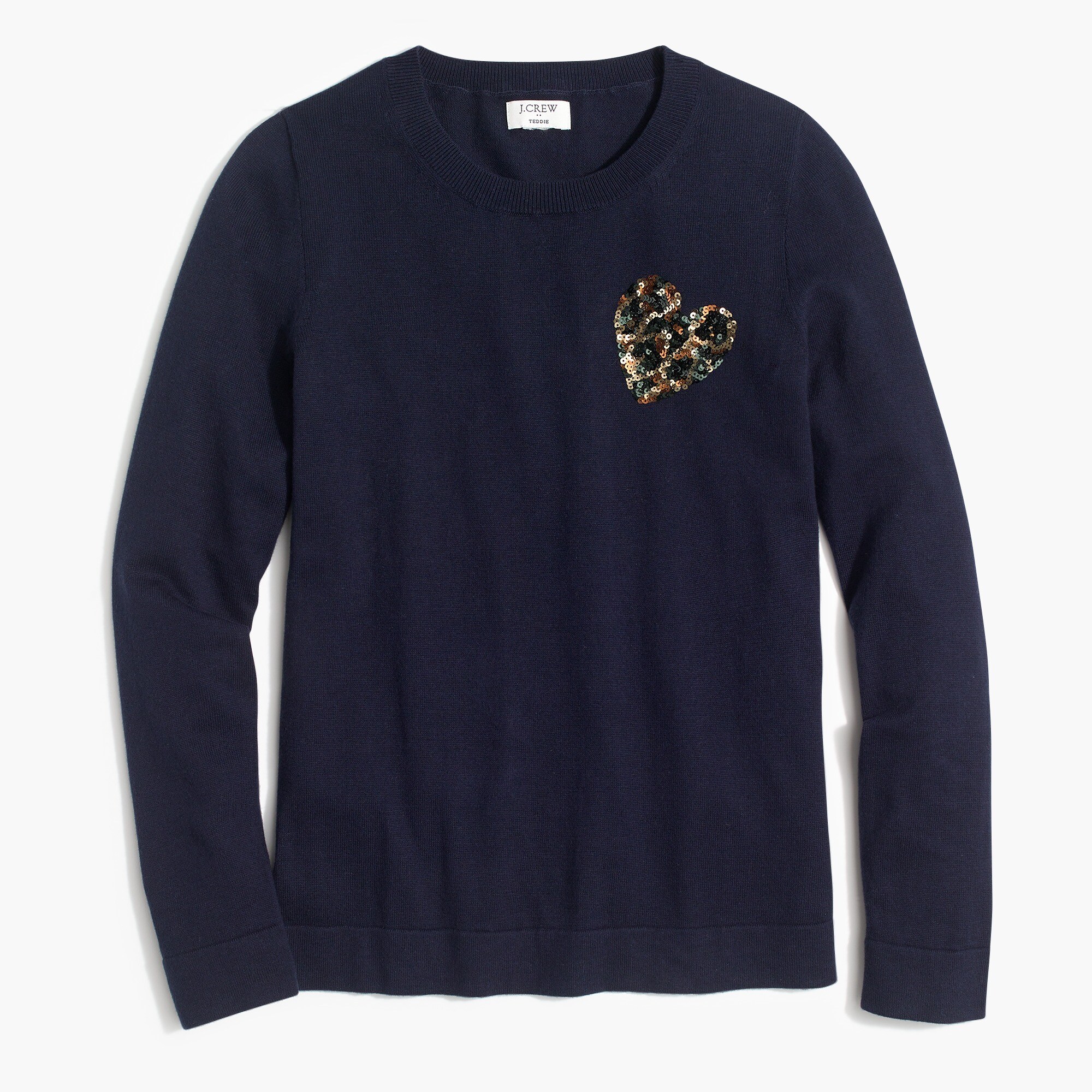 sequined-heart leopard teddie sweater for women