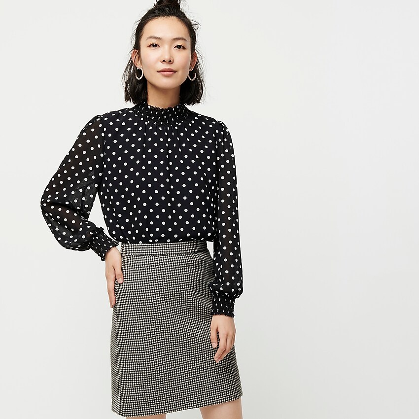 j.crew: crinkle chiffon smocked top in dot, right side, view zoomed