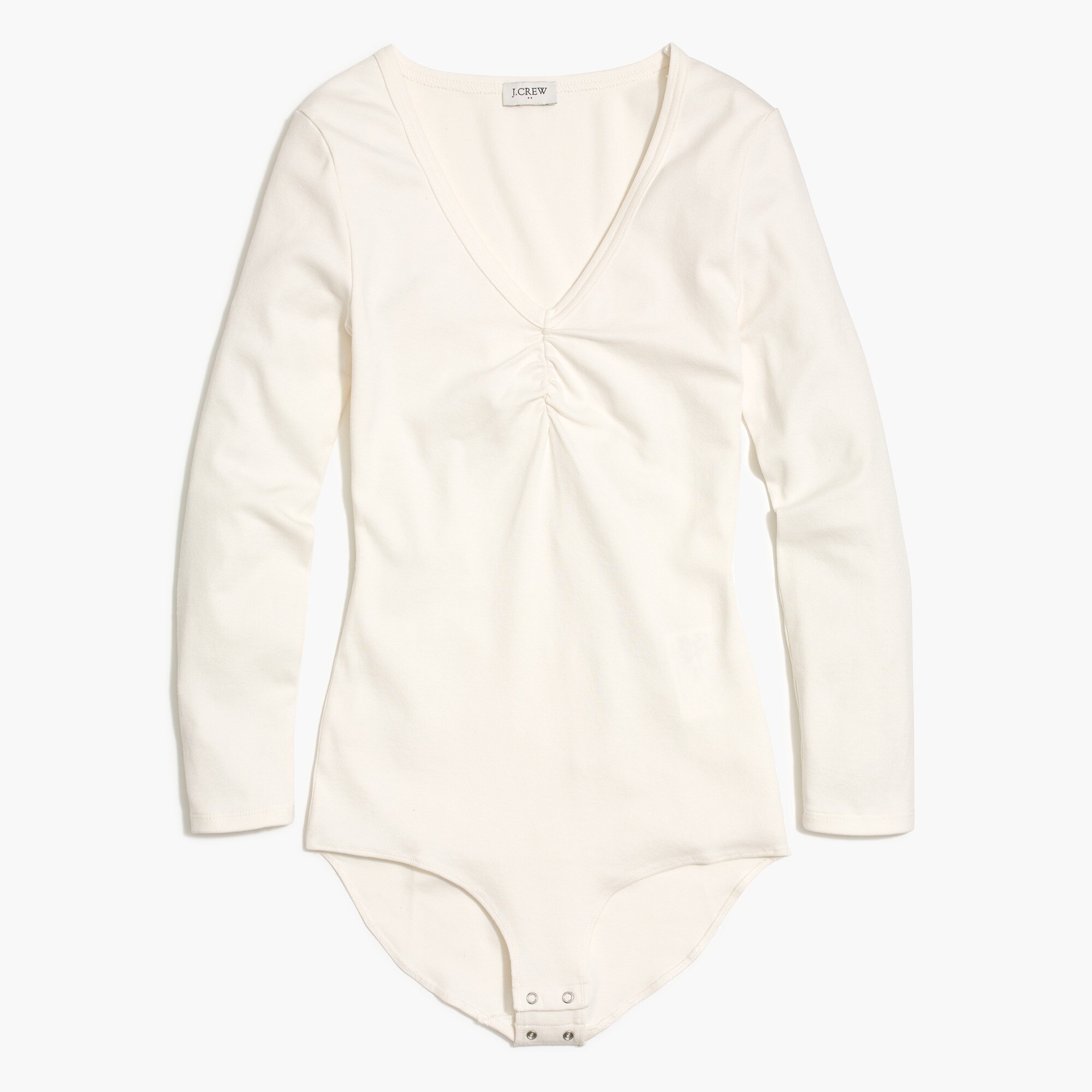Long-sleeve V-neck bodysuit with ruching