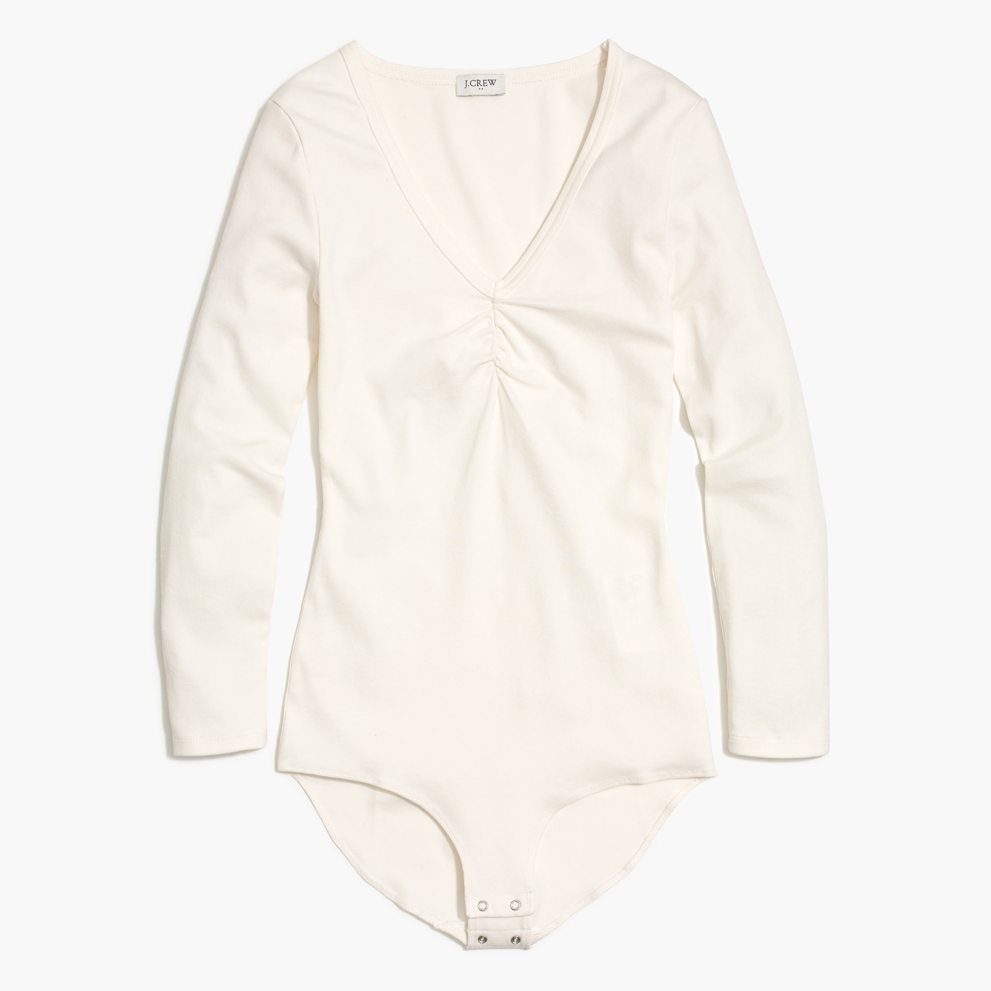 long-sleeve v-neck bodysuit with ruching for women