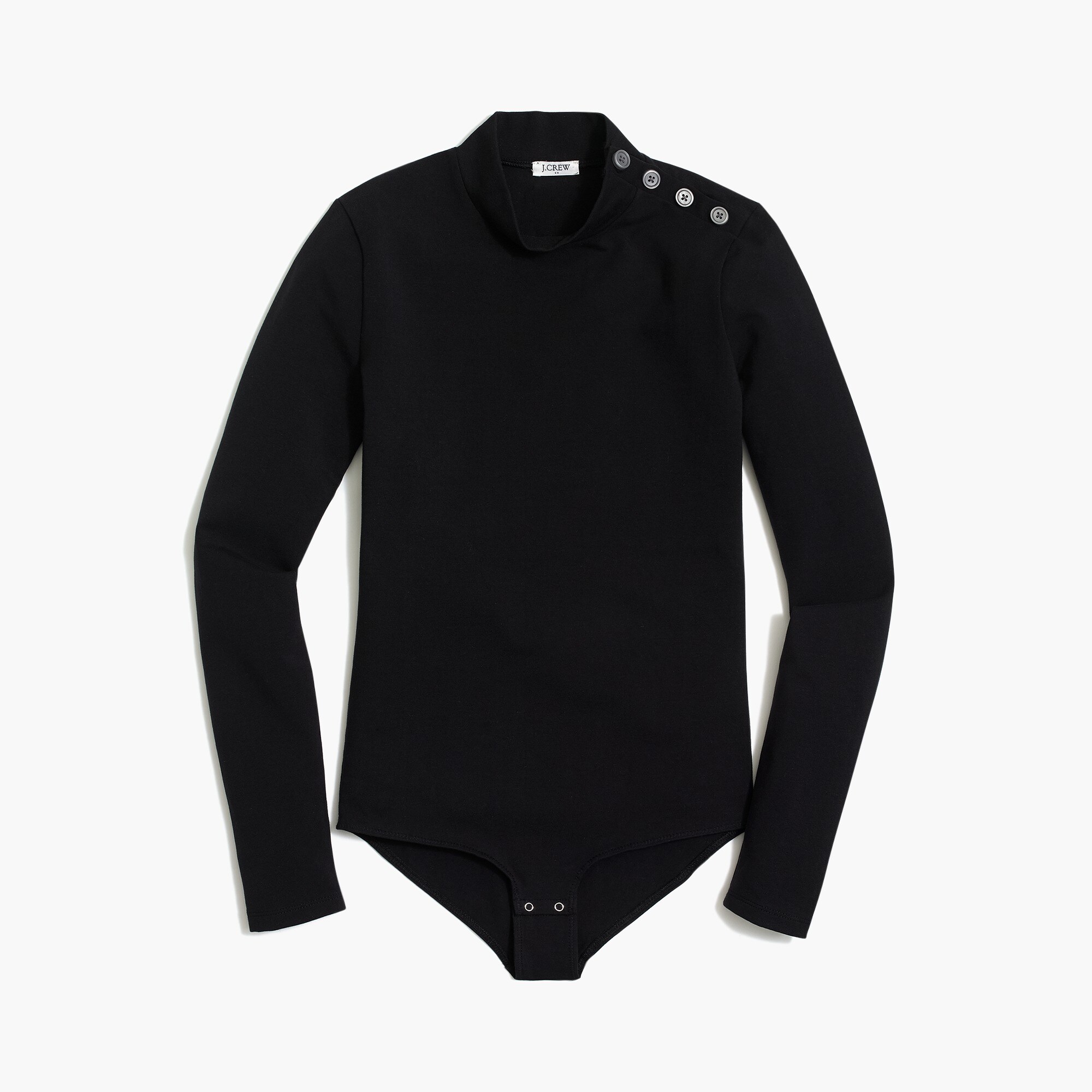 mockneck bodysuit with button shoulders for women