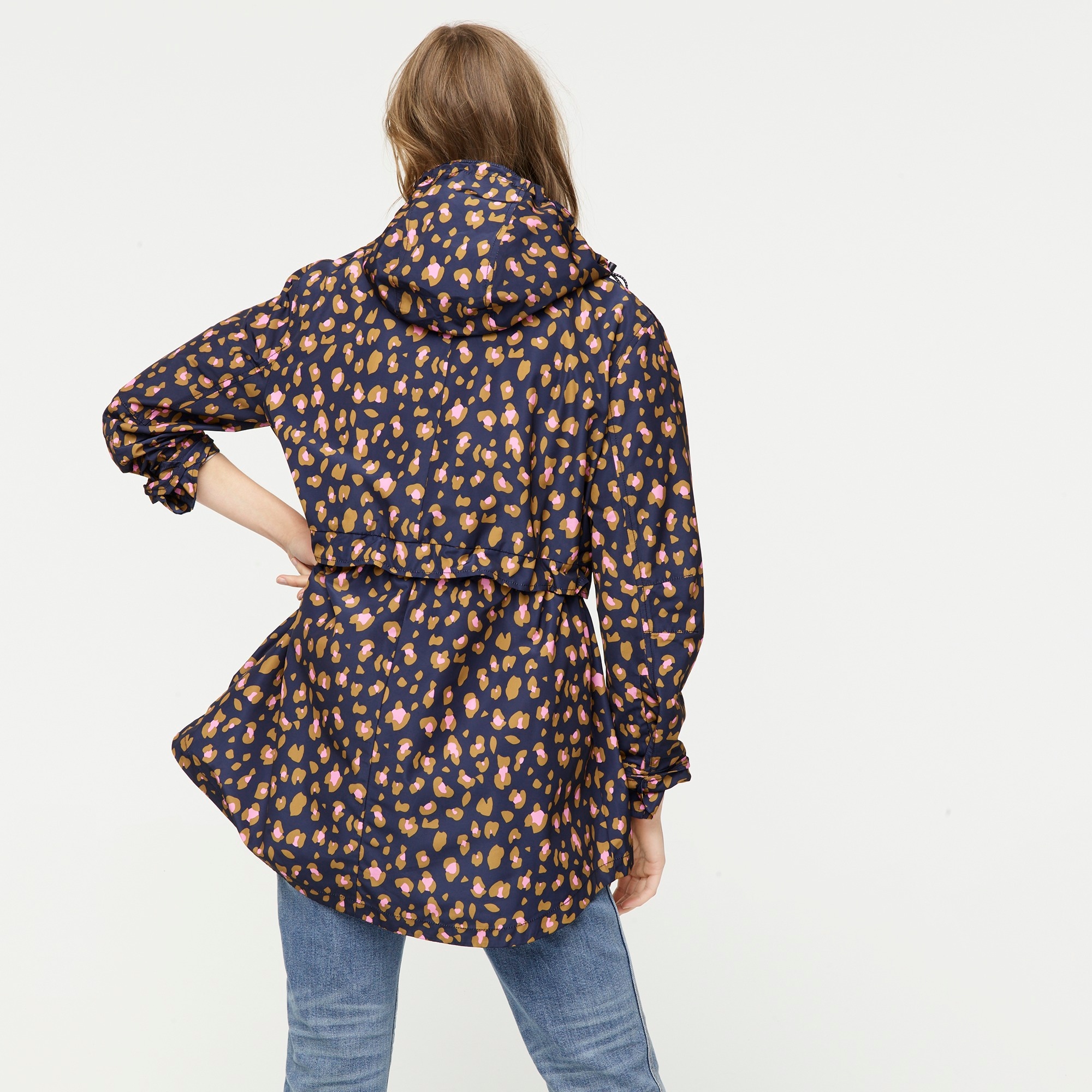 j.crew: perfect rain jacket in leopard, right side, view zoomed