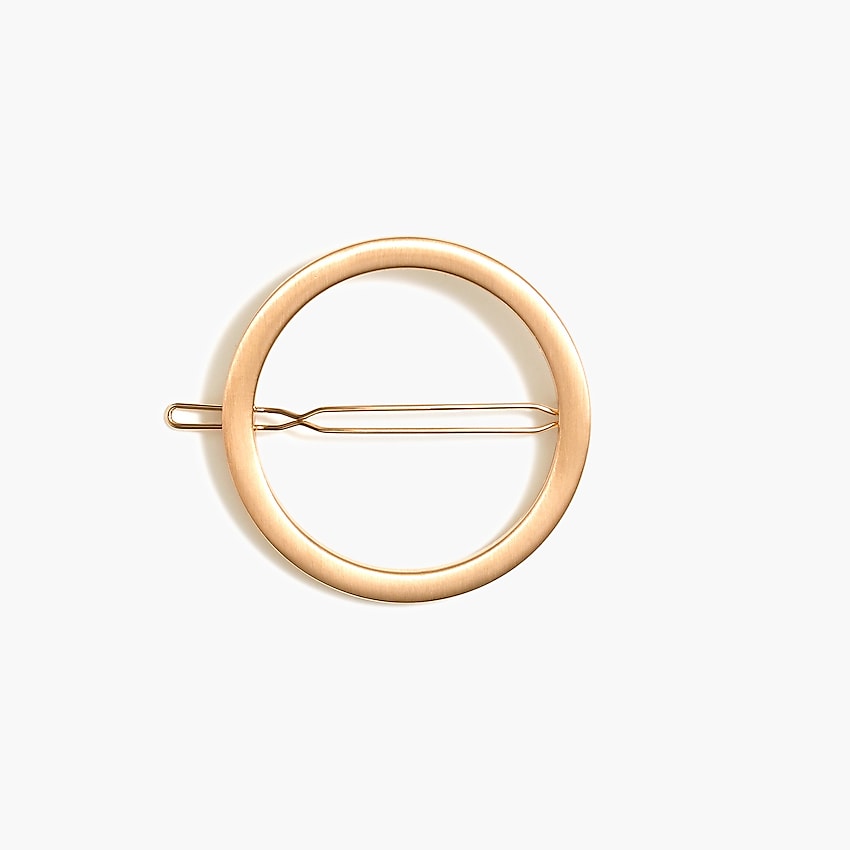 factory: gold circle barrette for women, right side, view zoomed
