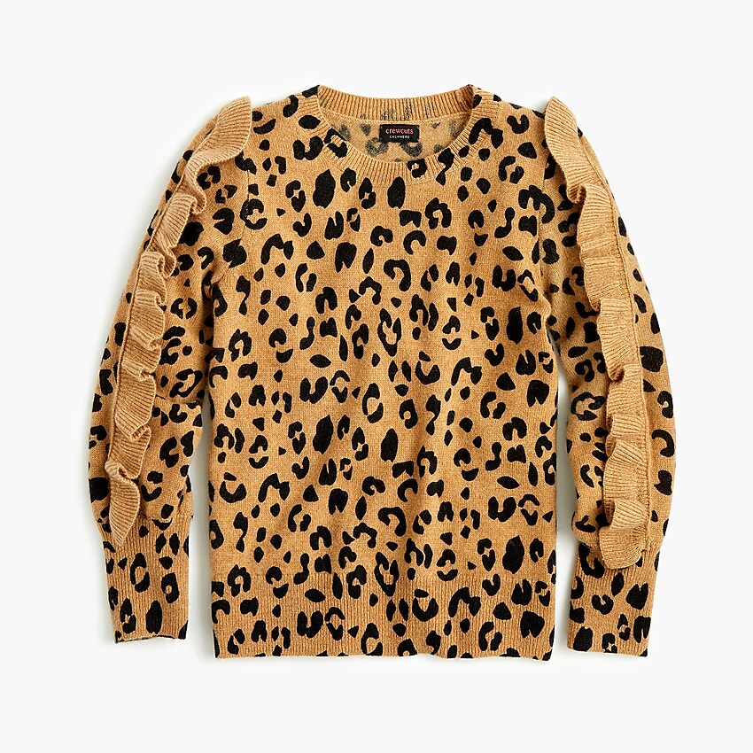 J.Crew: Girls' Leopard Cashmere Popover Sweater With Ruffles