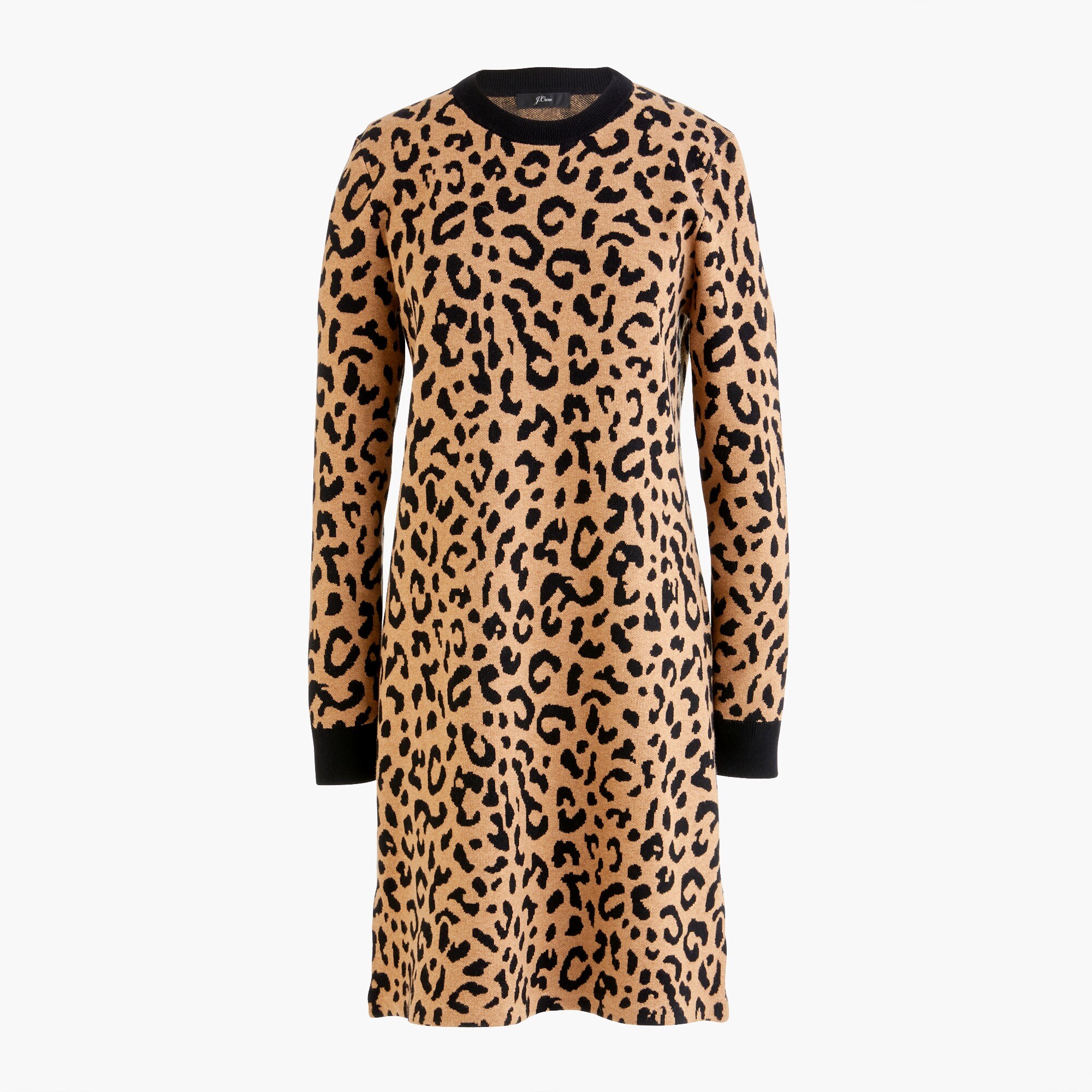 Long-sleeve mini sweater-dress in leopard