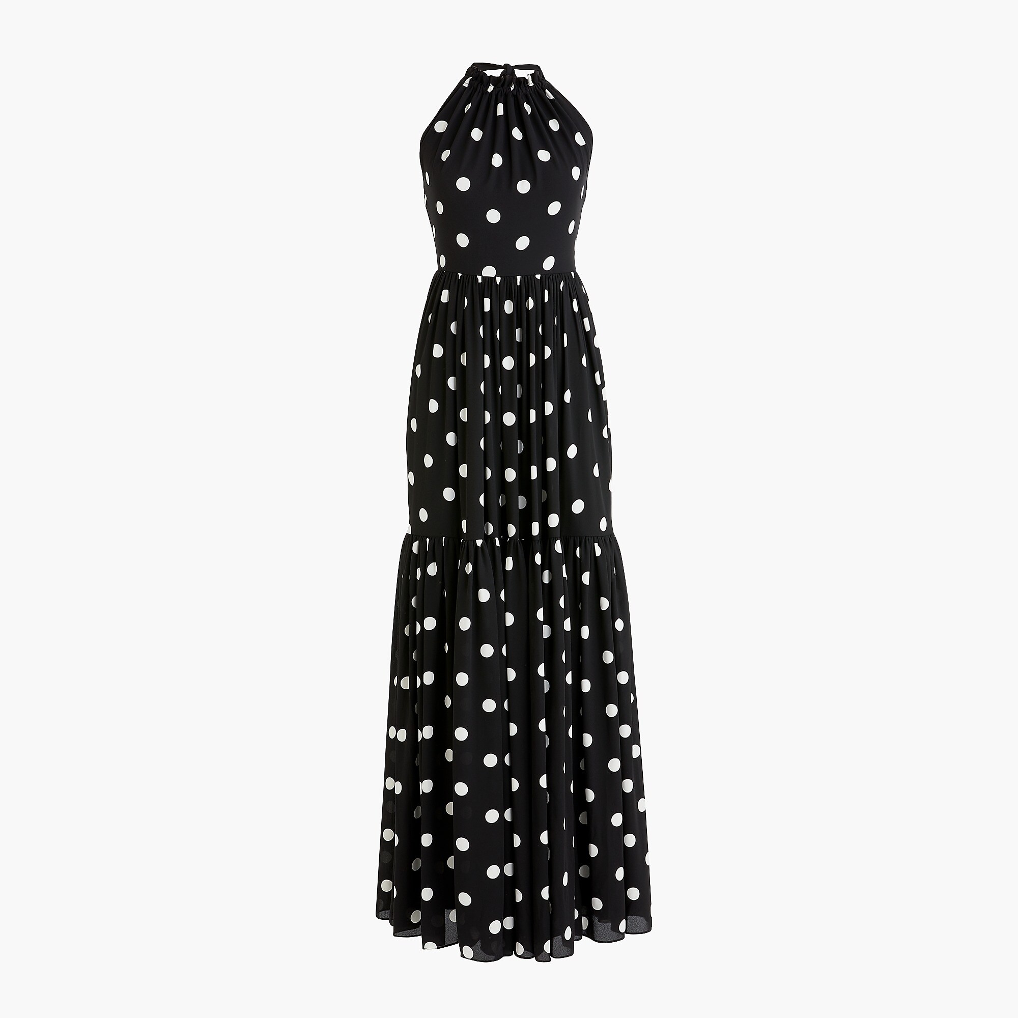 Halter-neck tiered maxi dress in dot