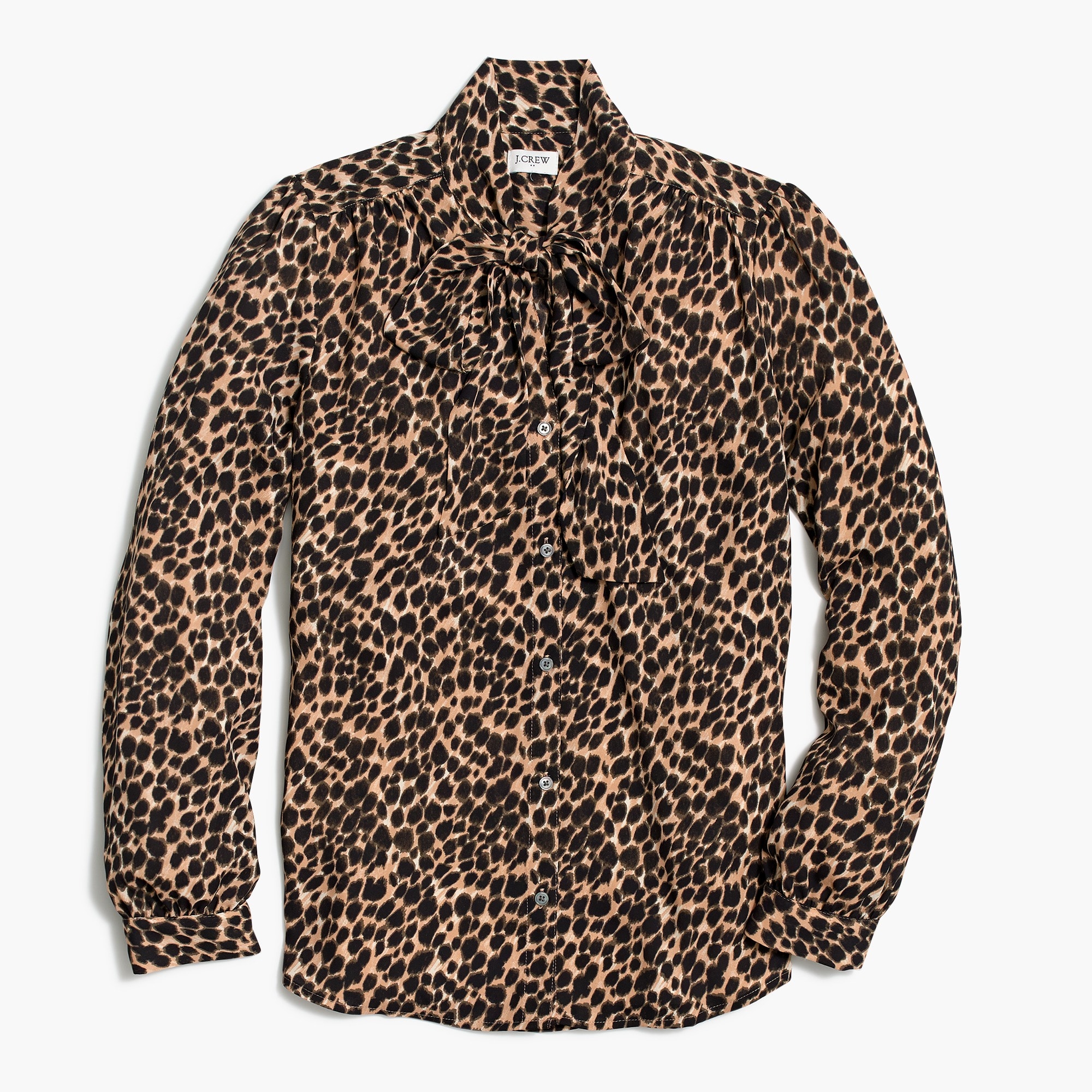 long-sleeve leopard drapey tie-neck top for women