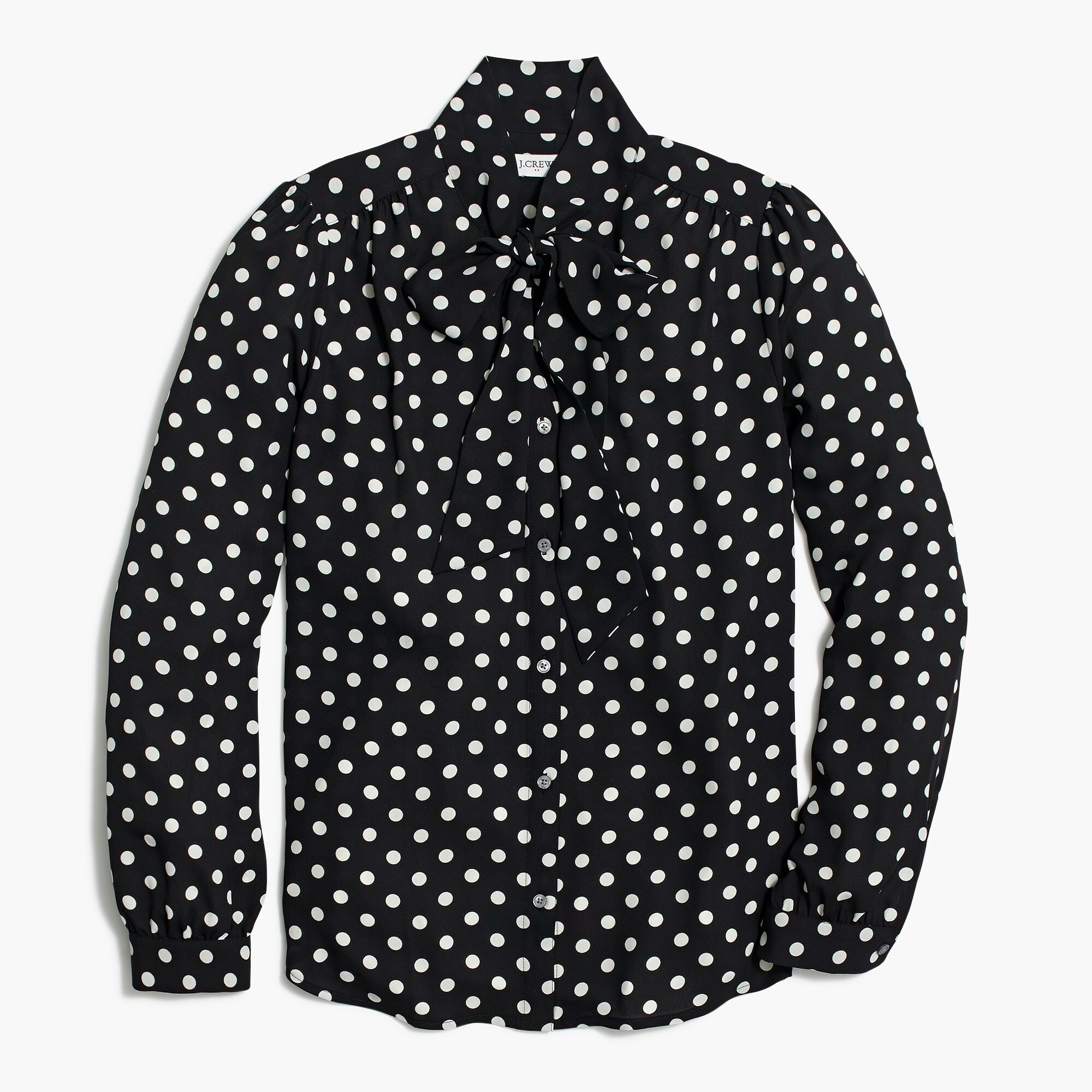Long-sleeve dot drapey tie-neck top