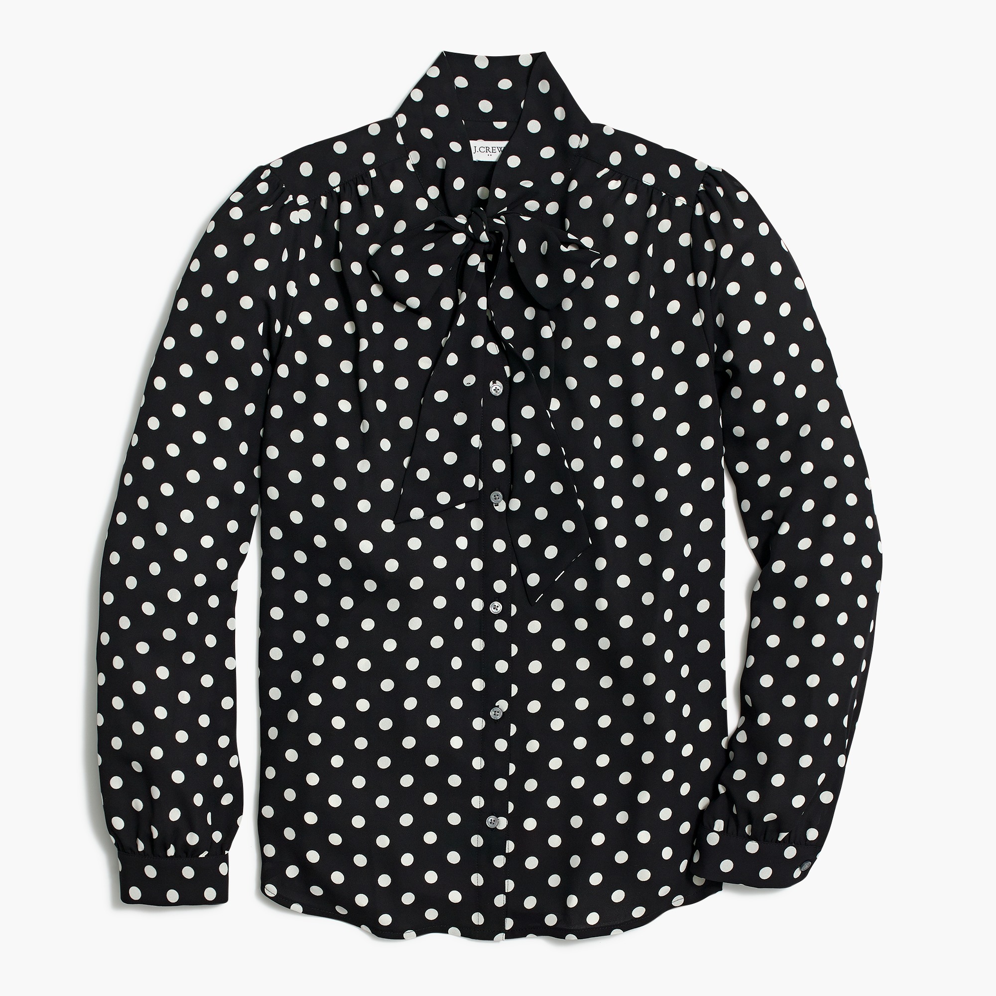 Long-sleeve dot drapey tie-neck top