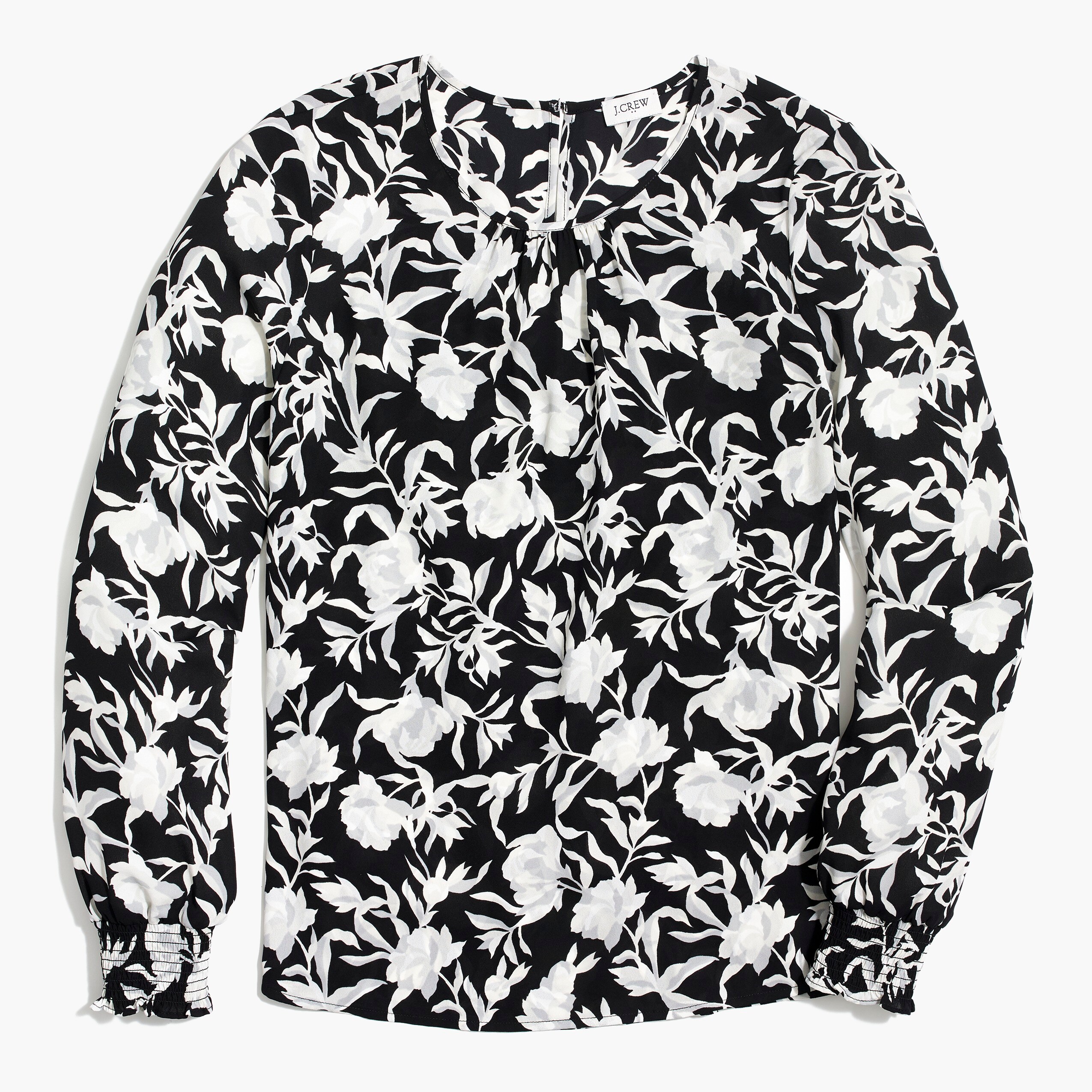 long-sleeve floral top with smocked cuffs for women