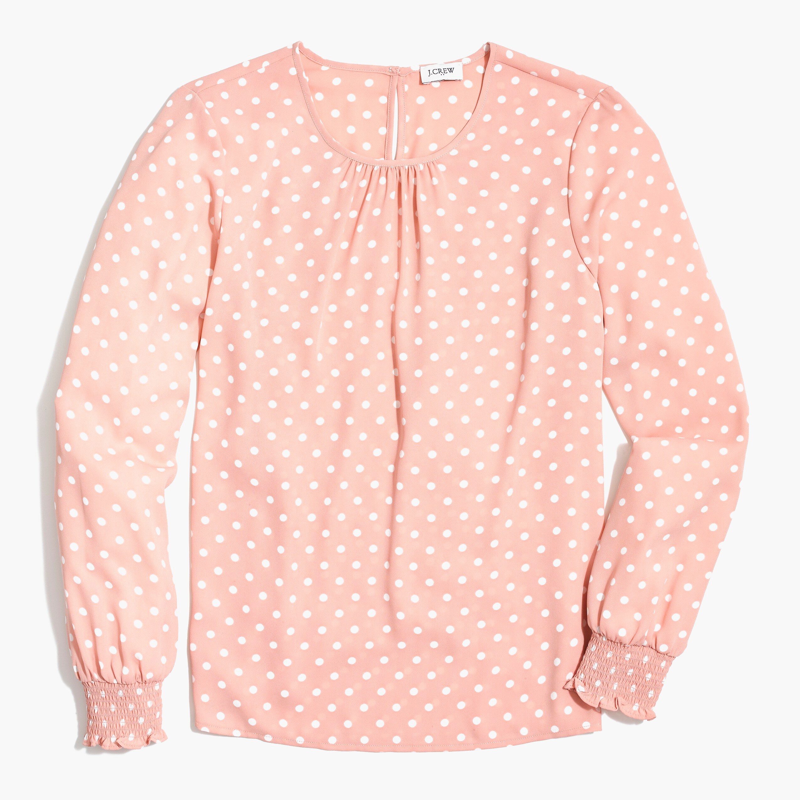 Long-sleeve dot top with smocked cuffs