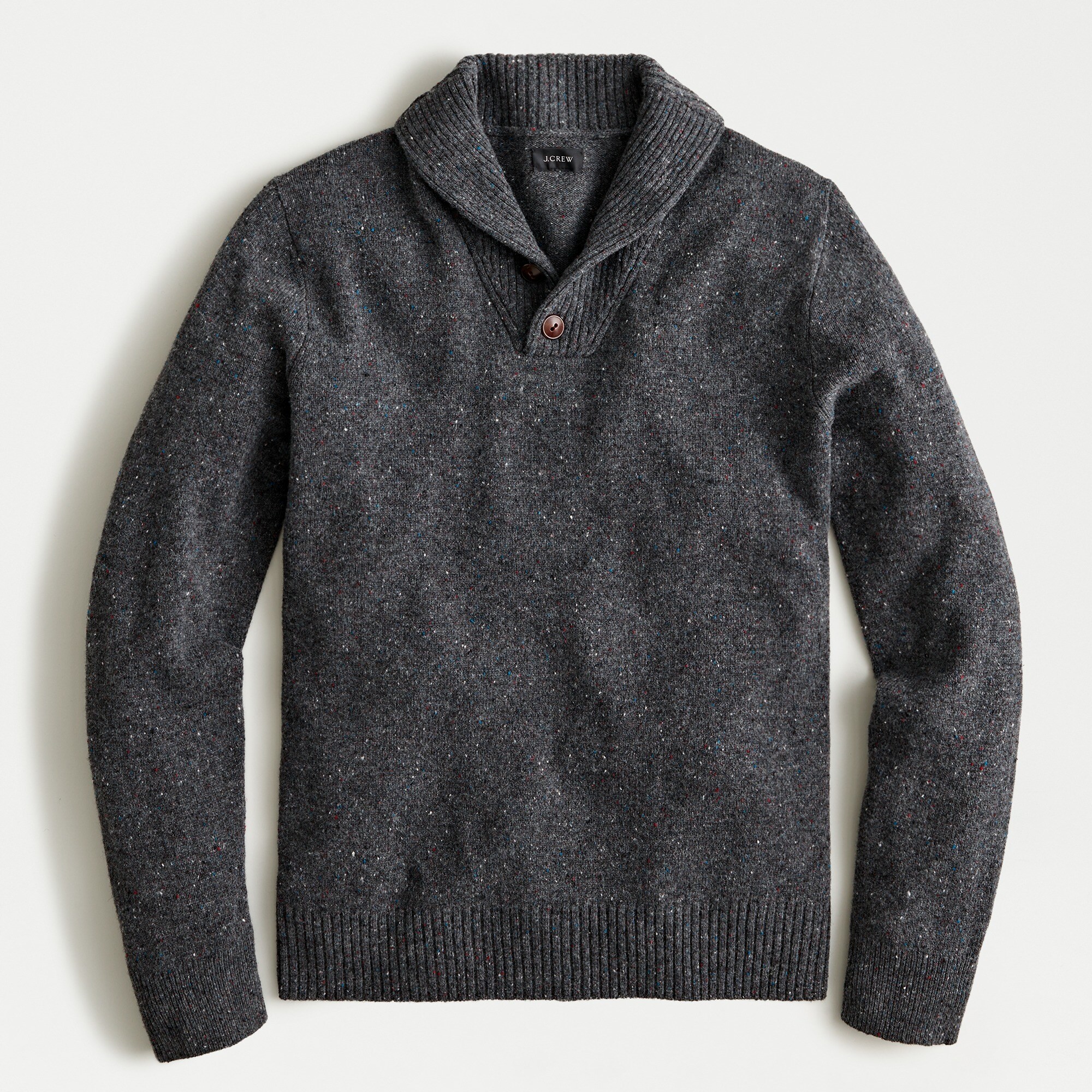 Rugged merino shawl-collar donegal sweater