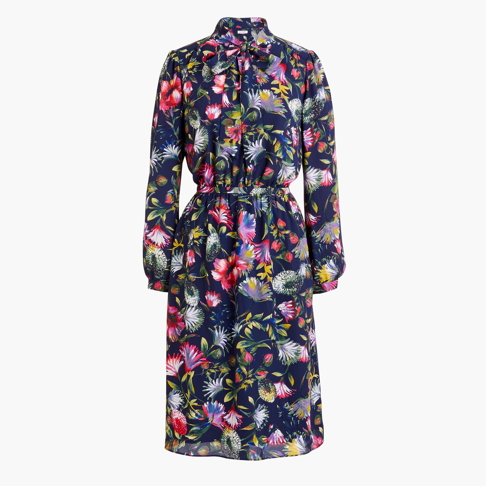 Long-sleeve tie-neck dress