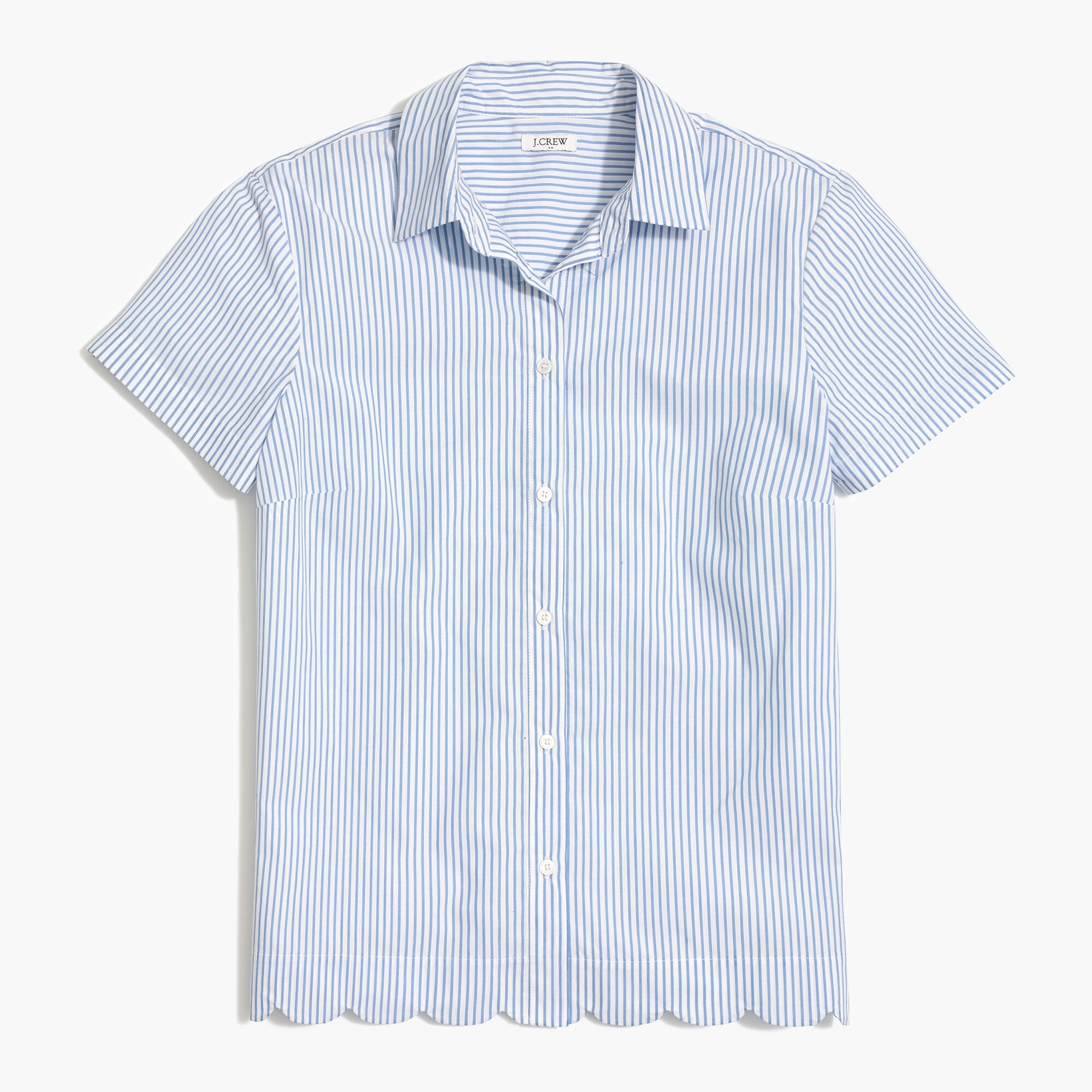 short-sleeve button-up top with scalloped hem for women