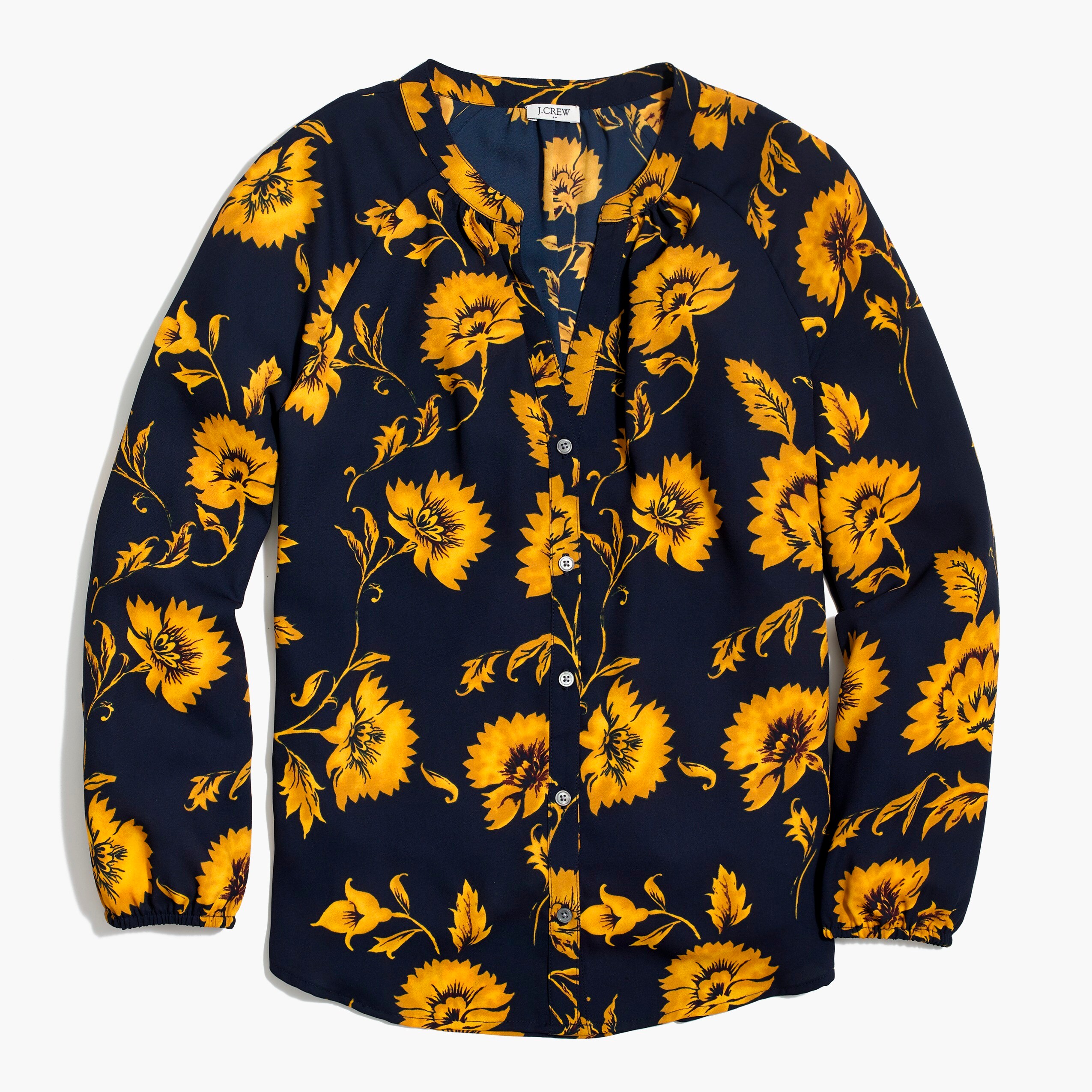 Long-sleeve button-up raglan top