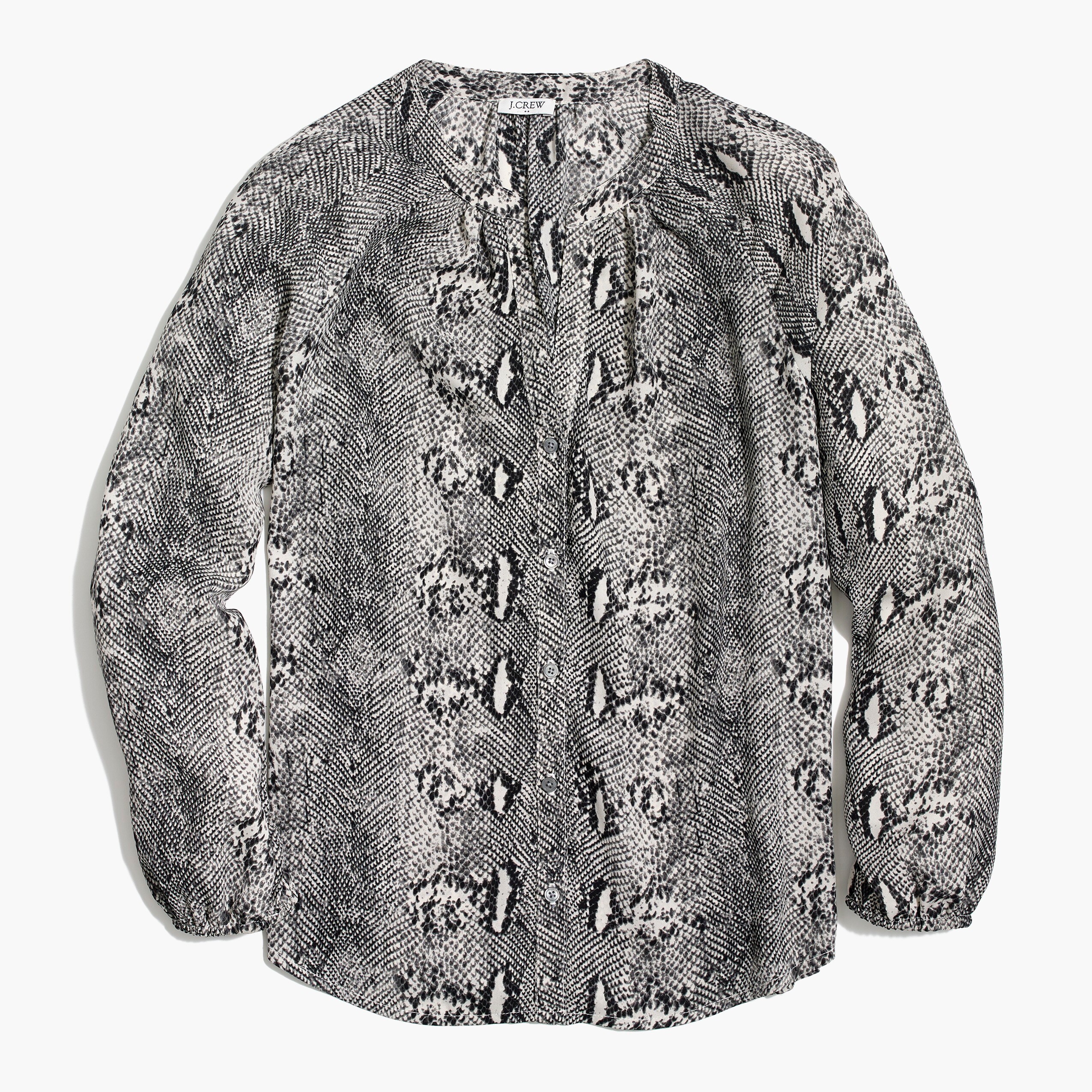 long-sleeve snakeskin-print button-up raglan top for women