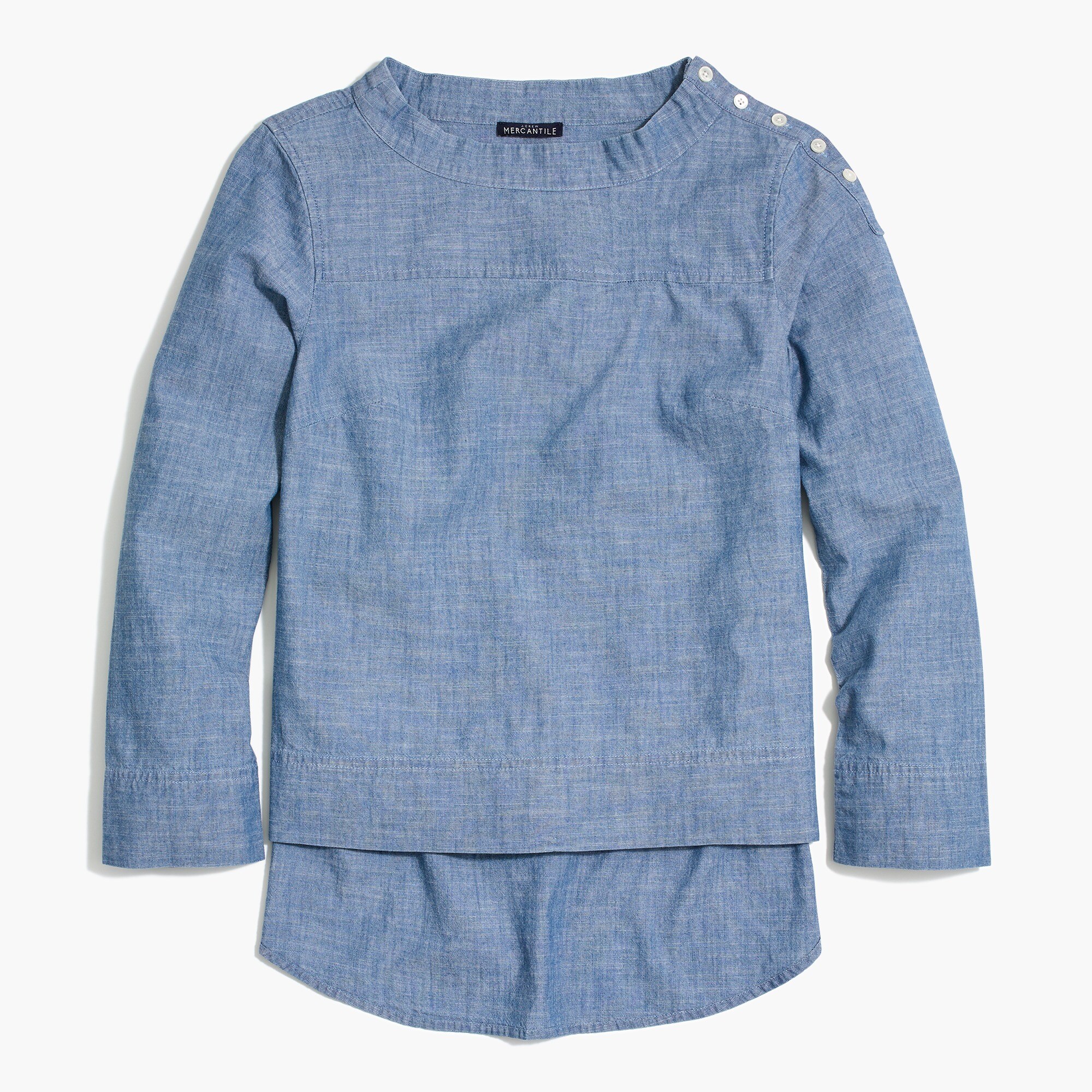 chambray funnelneck shirt for women
