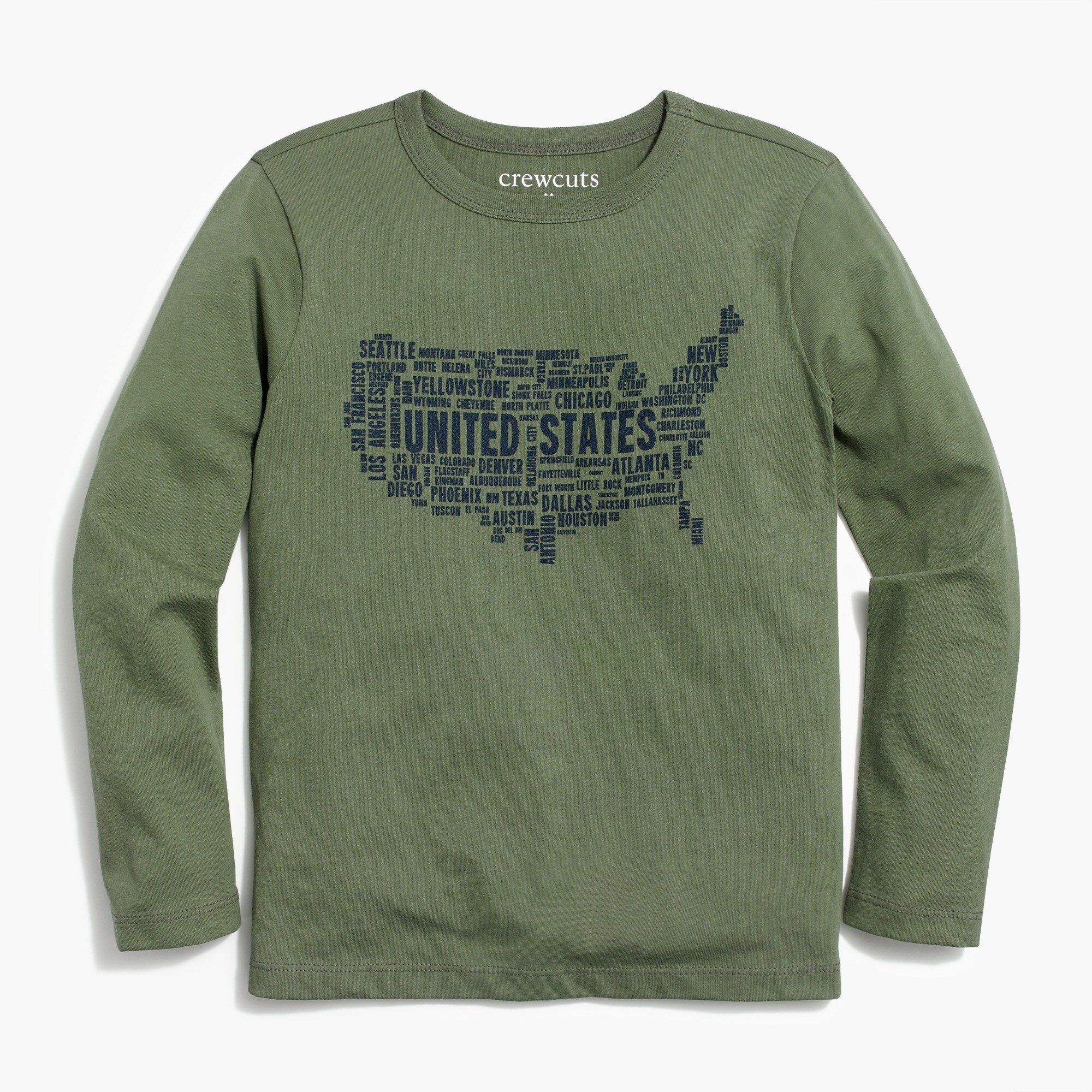 Boys' long-sleeve USA map graphic tee