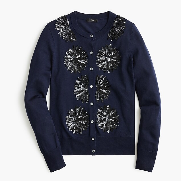 j.crew: sequin flower jackie cardigan sweater, right side, view zoomed