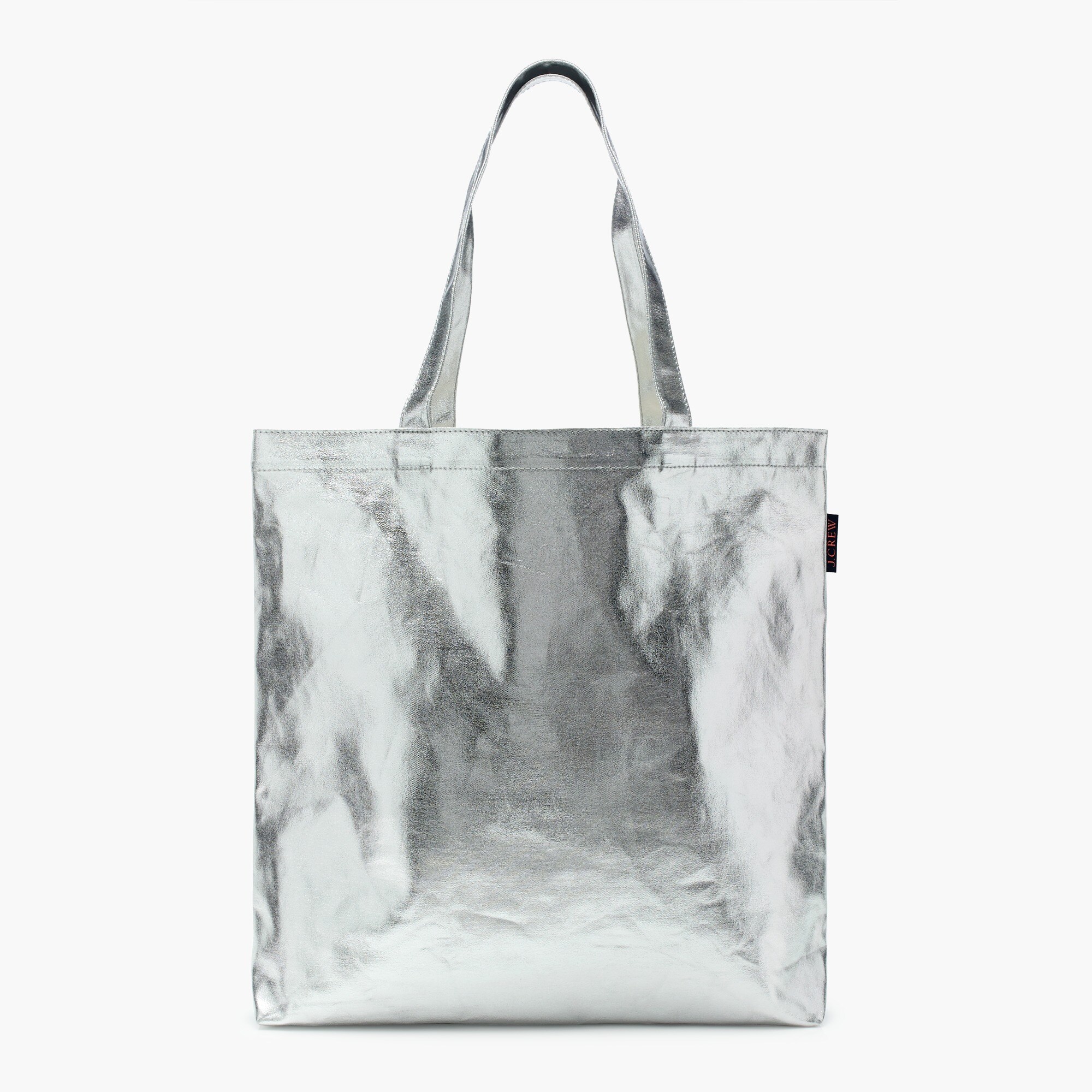 metallic silver tote bag