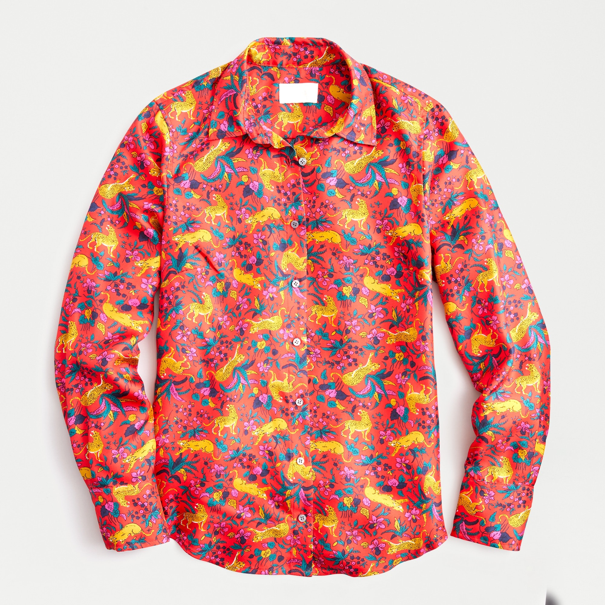 J.Crew Collection Silk Twill Button up Shirt In Jungle Cat Floral