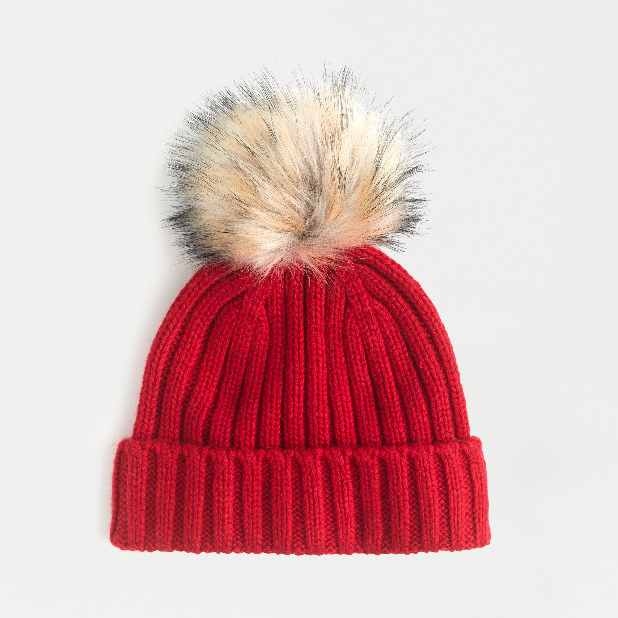 j.crew: ribbed beanie with faux-fur pom-pom