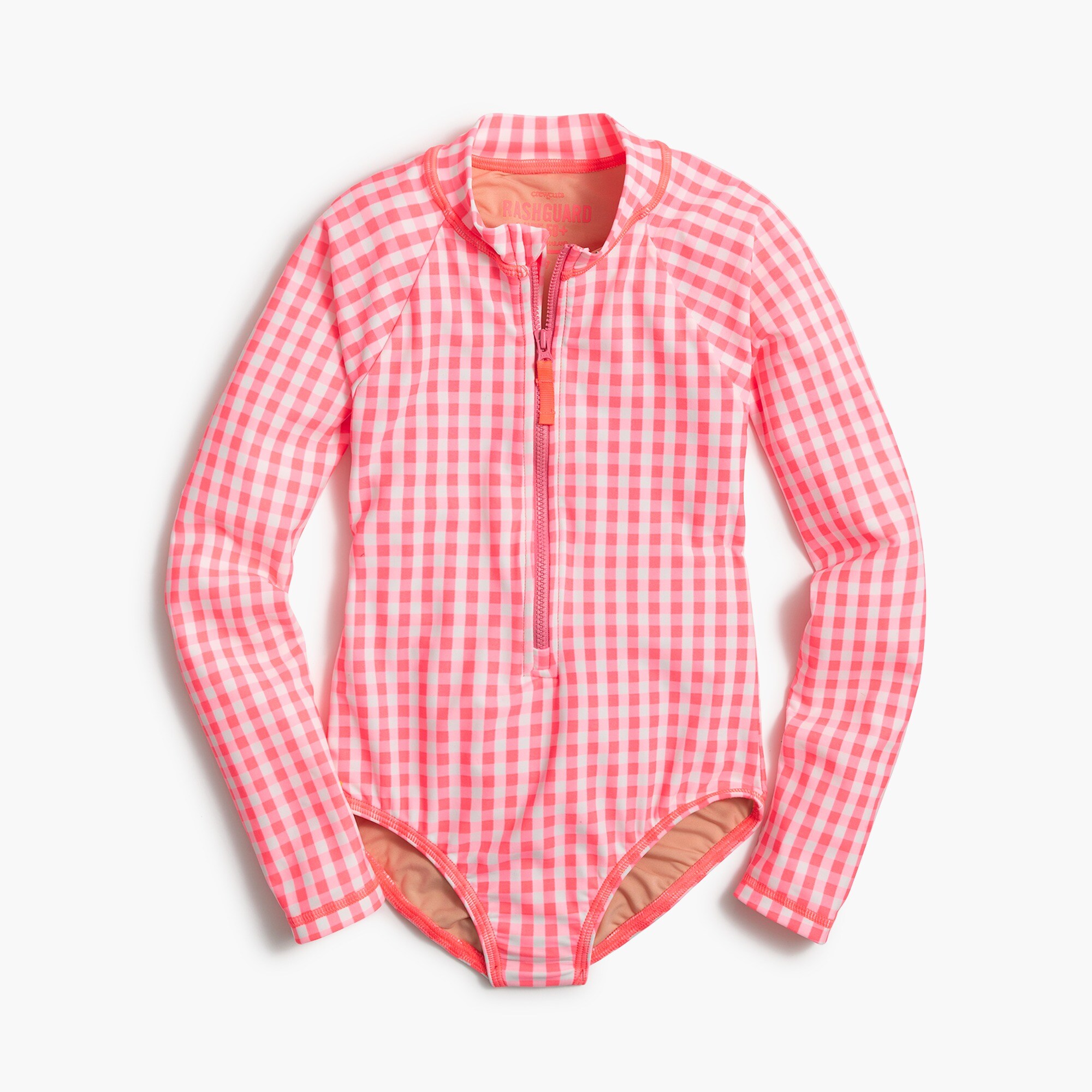 Girls' gingham rashguard swimsuit