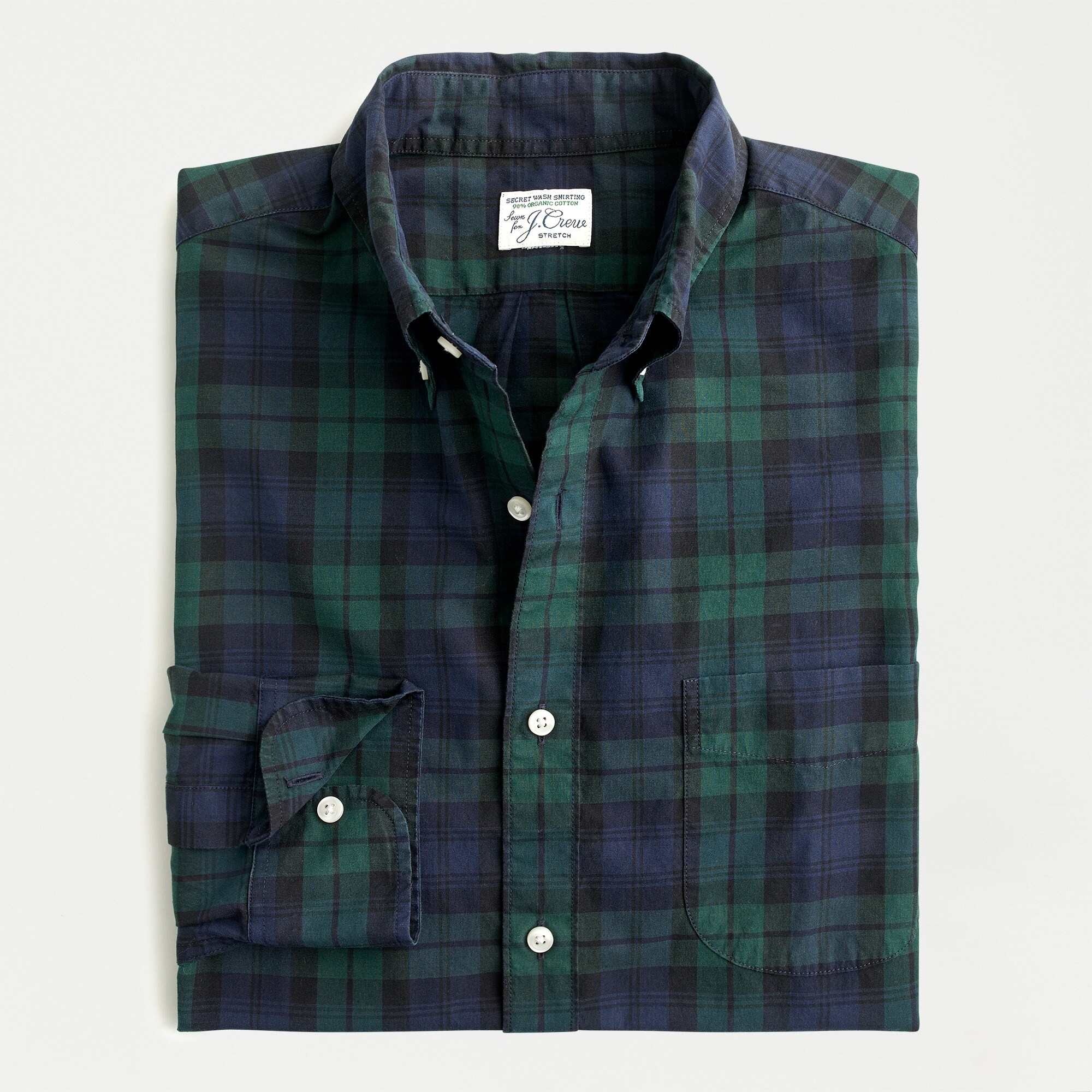 Stretch Secret Wash shirt in Black Watch tartan