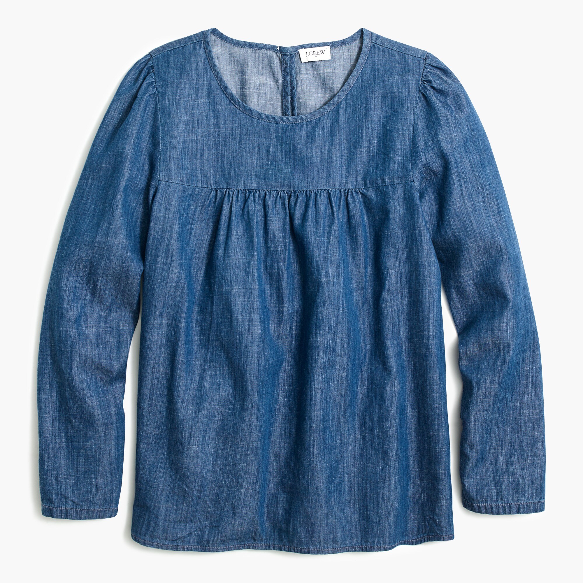 Chambray puff-sleeve top in cotton-TENCEL™