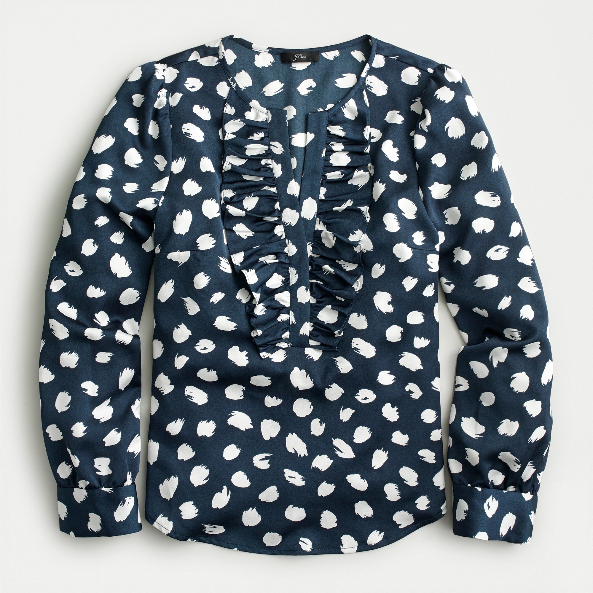 J.Crew: Long-sleeve Ruffle-front Top In Brushstroke Print