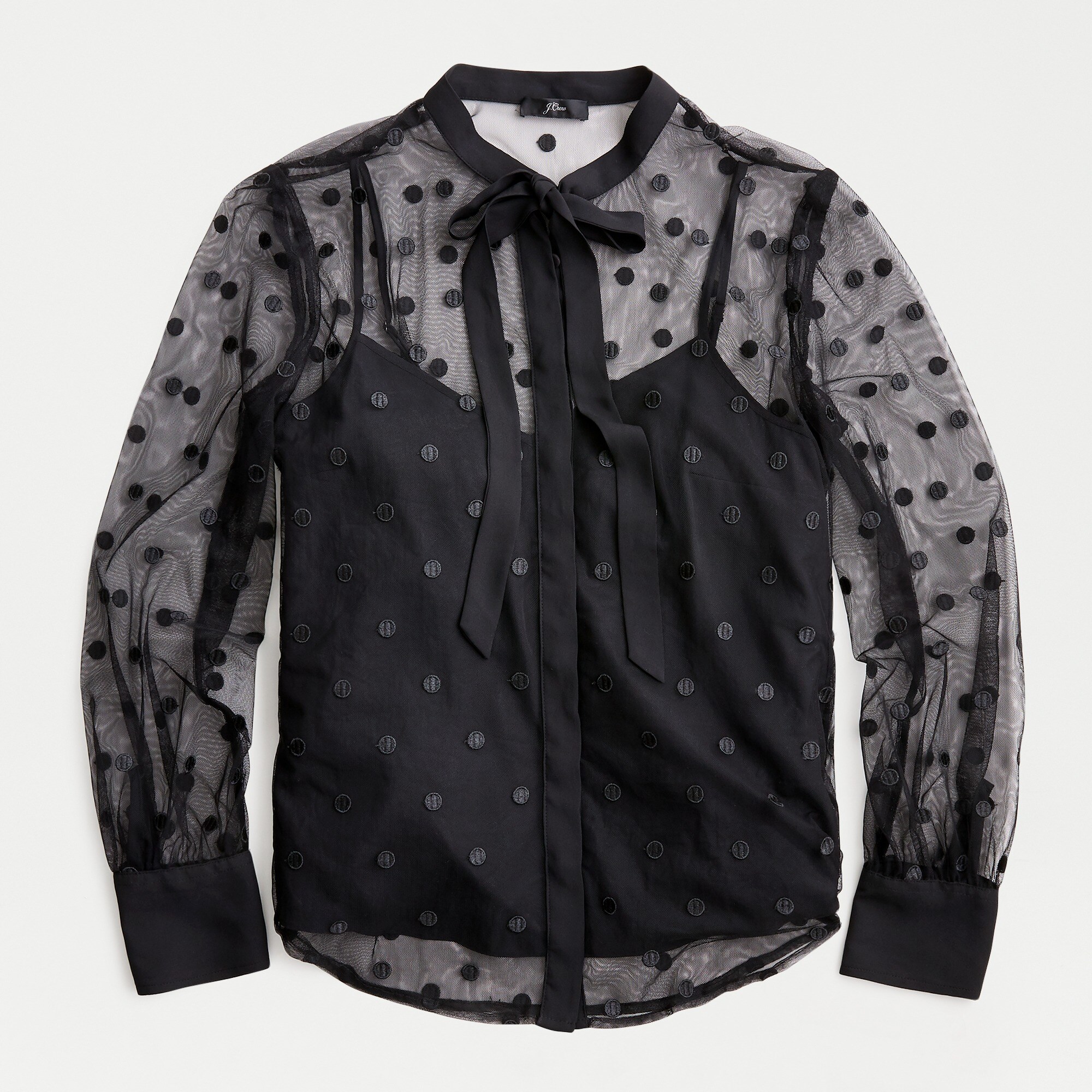 Tie-neck Long-sleeve Blouse In Dotted Tulle For Women | J.Crew