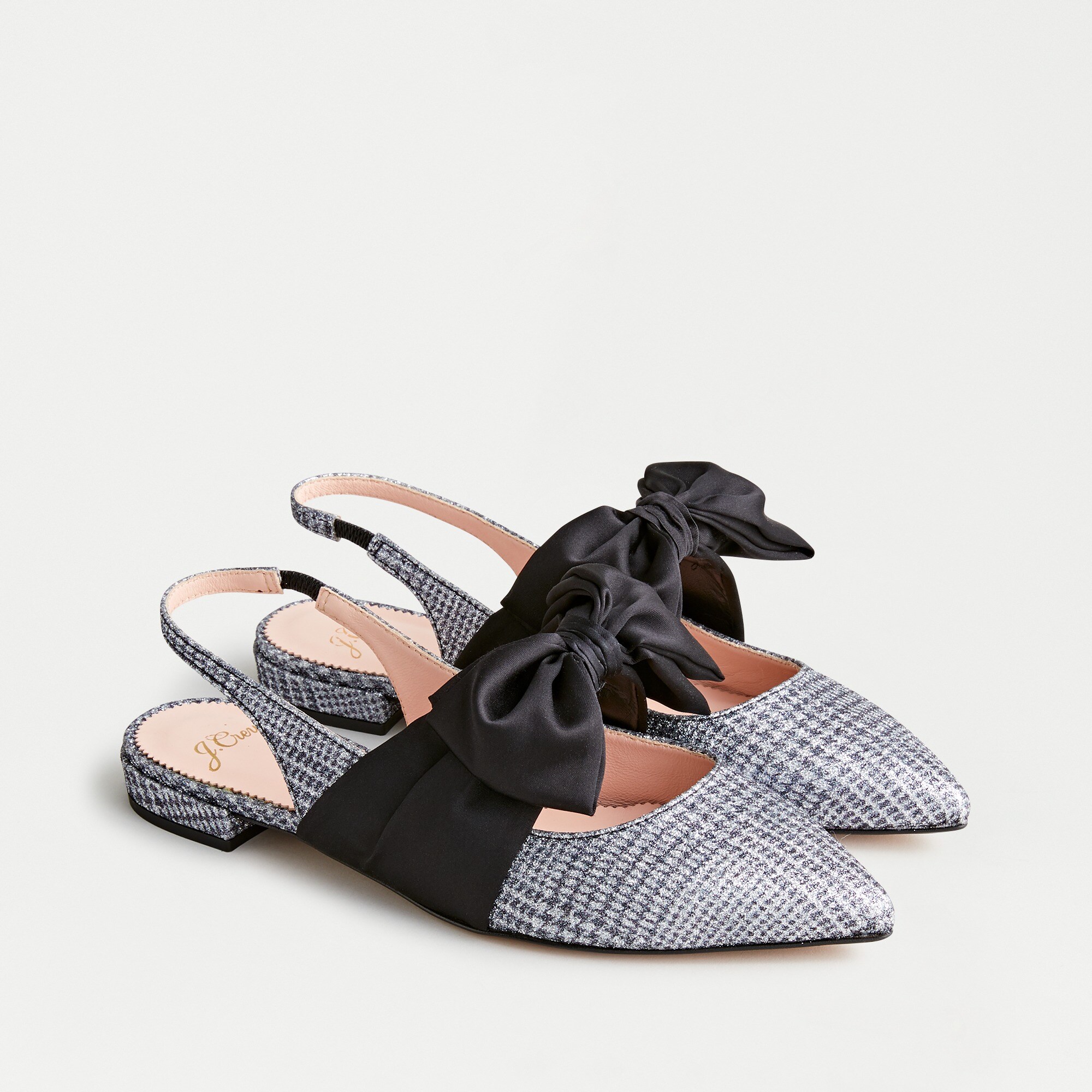 Gwen slingback flats with bow in glitter glen plaid