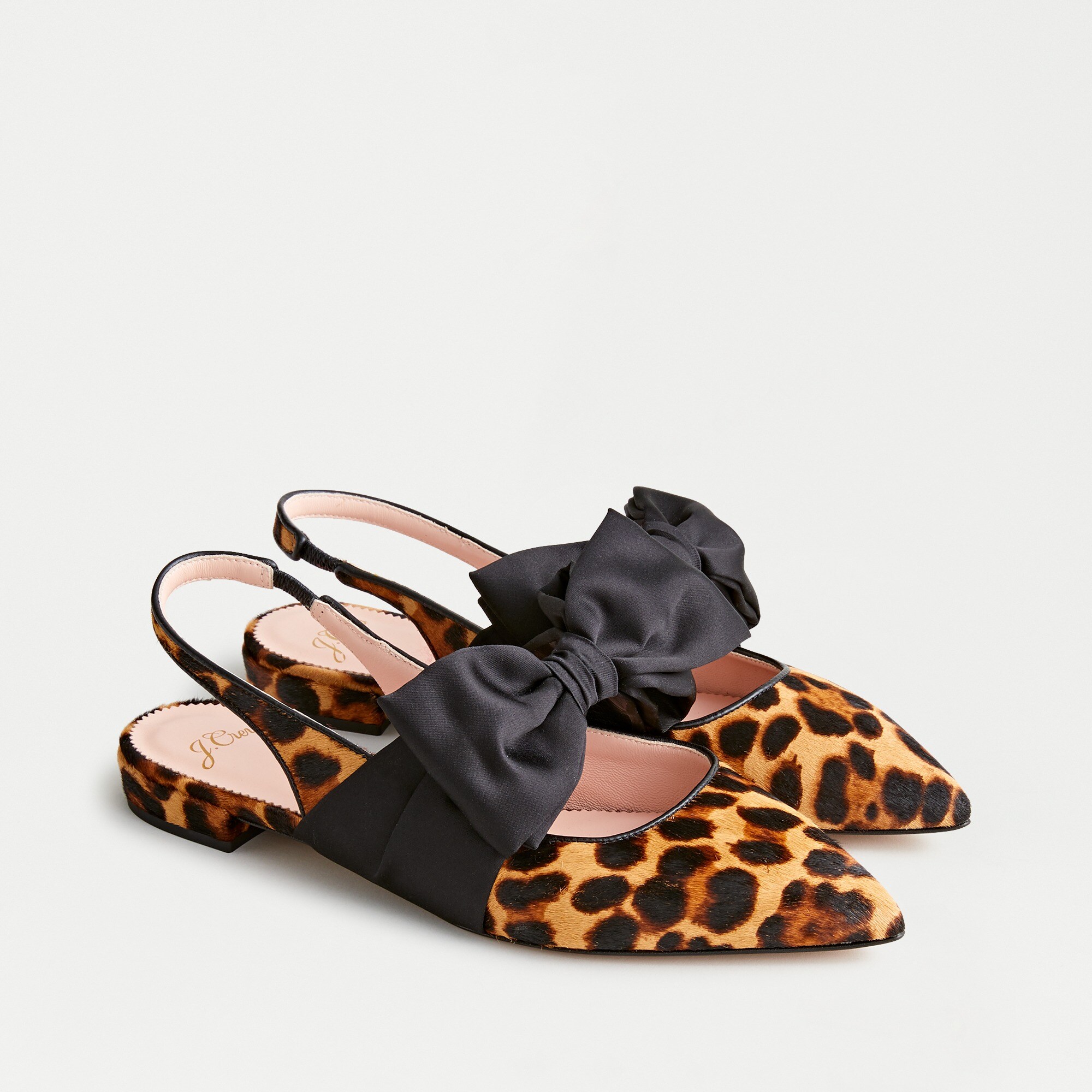 Gwen Slingback Flats With Bow In Leopard Calf Hair For Women