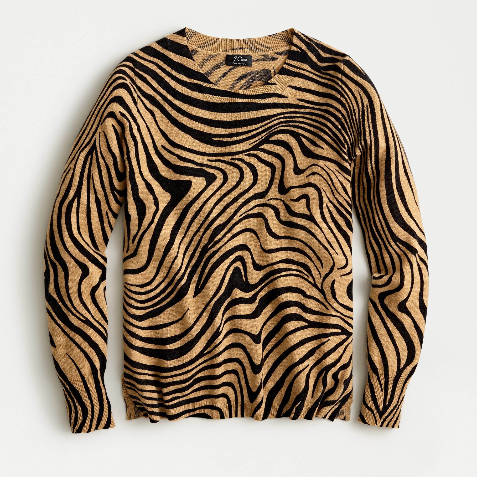 Long-sleeve everyday cashmere crewneck sweater in zebra stripe