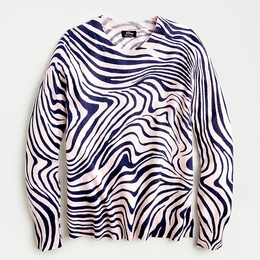 j.crew: long-sleeve everyday cashmere crewneck sweater in zebra stripes, right side, view zoomed