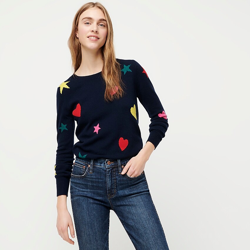 J.Crew: Everyday Cashmere Crewneck Sweater With Hearts And Stars For Women