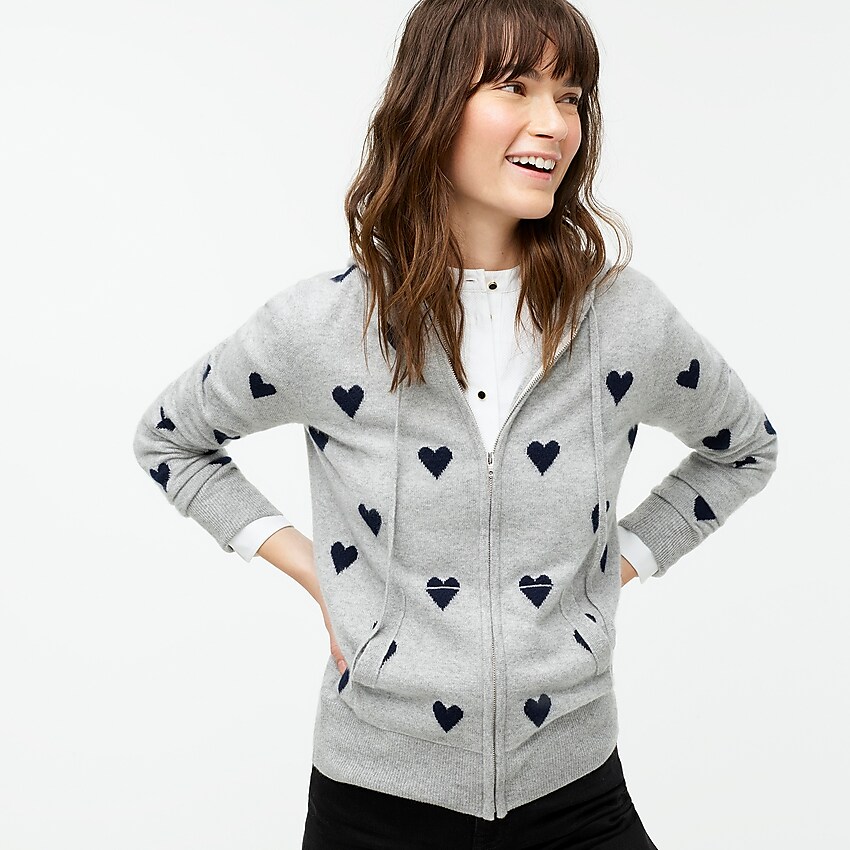 j.crew: everyday cashmere full-zip heart hoodie, right side, view zoomed