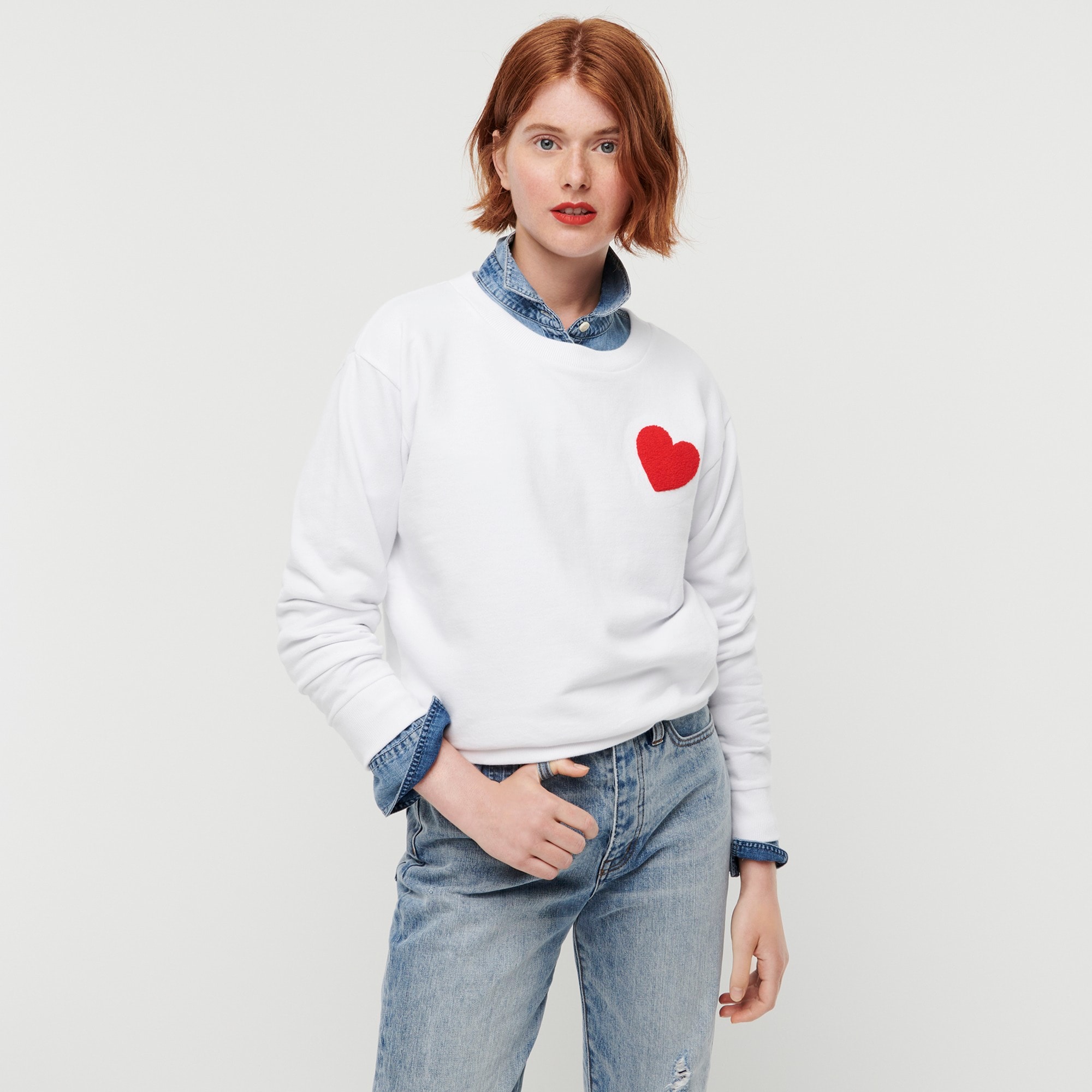 j.crew: heart sweatshirt, right side, view zoomed
