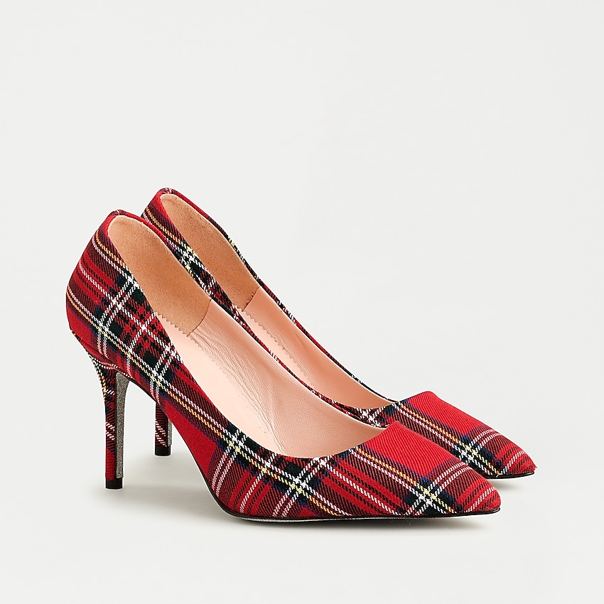 j.crew: elsie pumps in plaid with glitter sole, right side, view zoomed