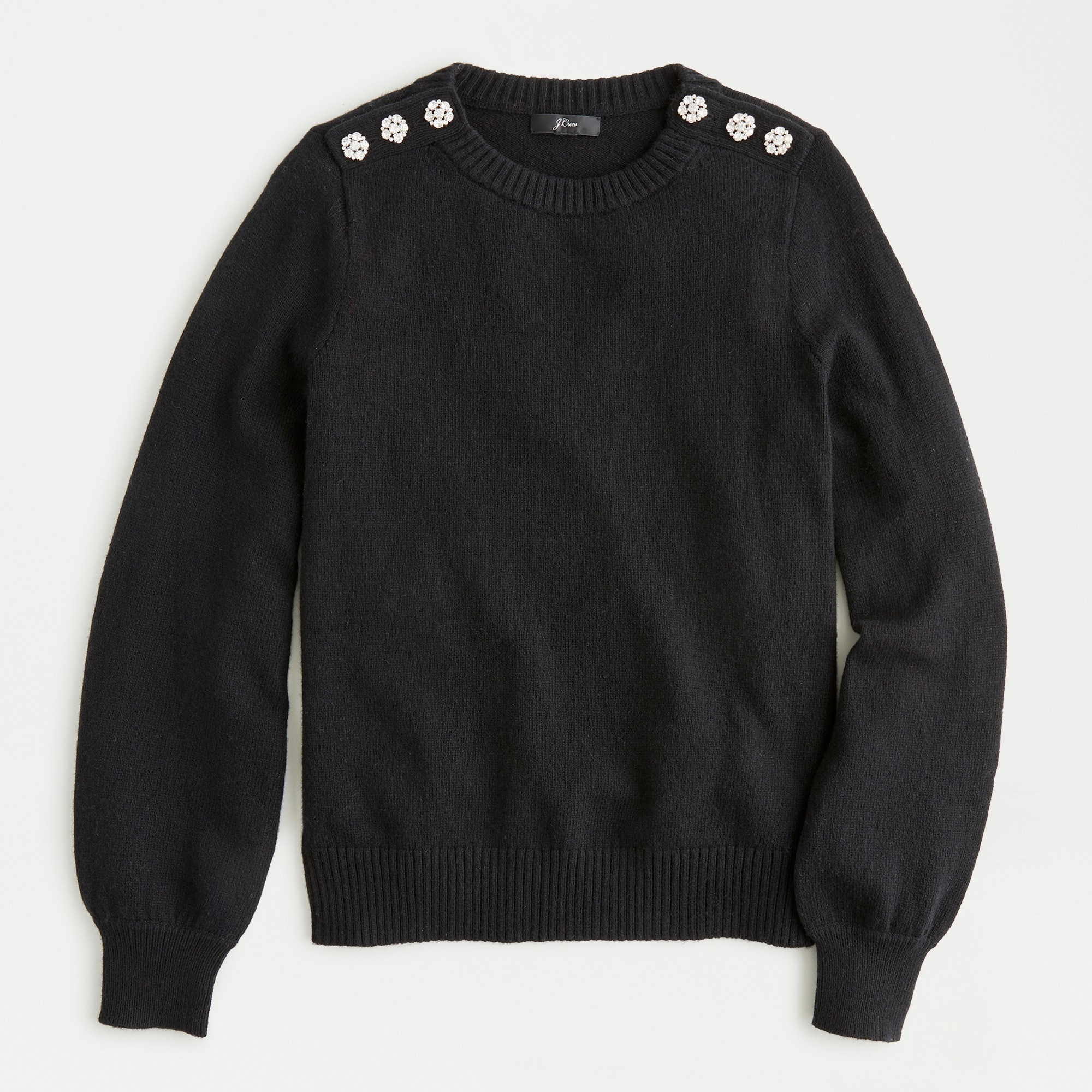Crewneck sweater with jeweled buttons